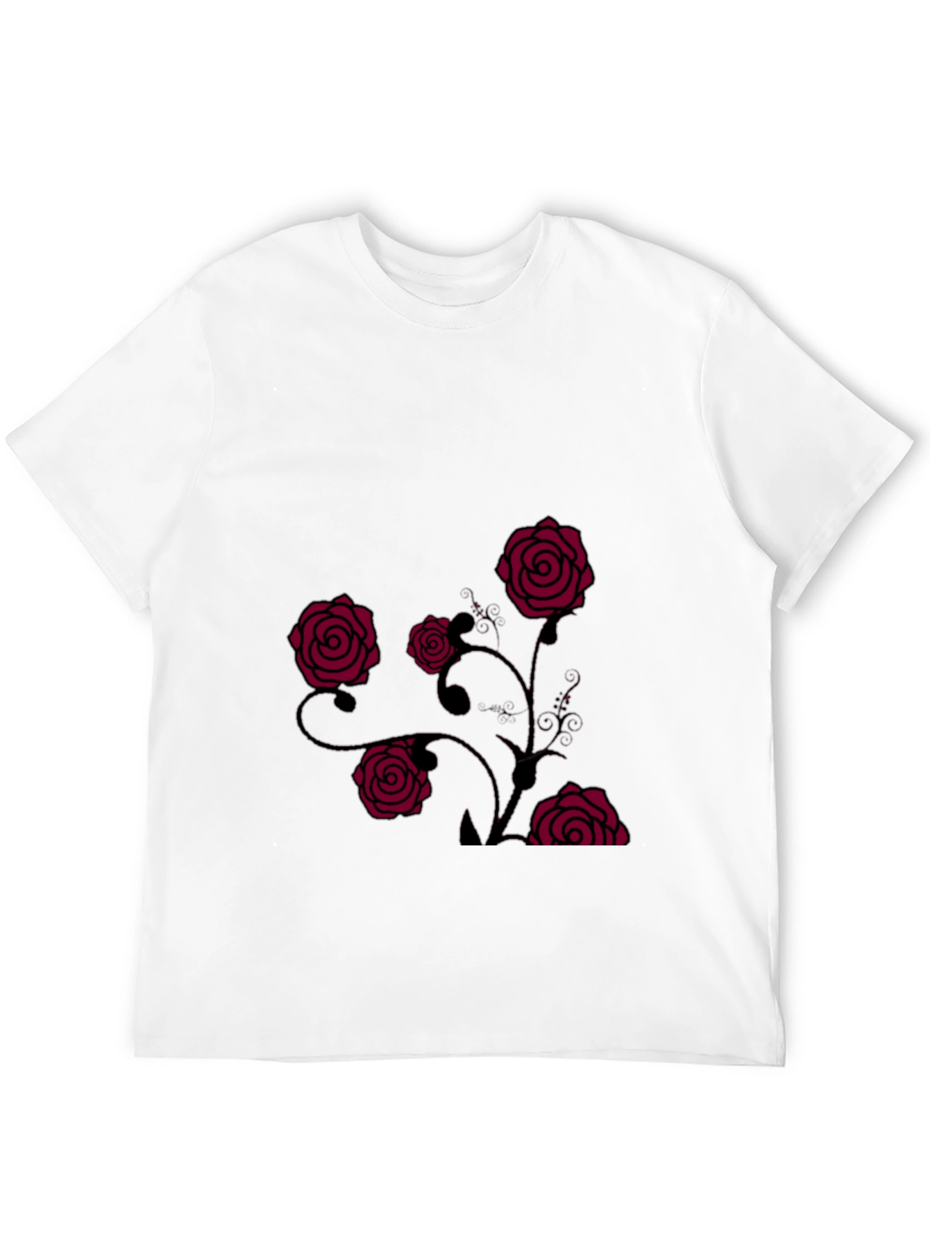 Mens Black T-Shirt with Rose Design