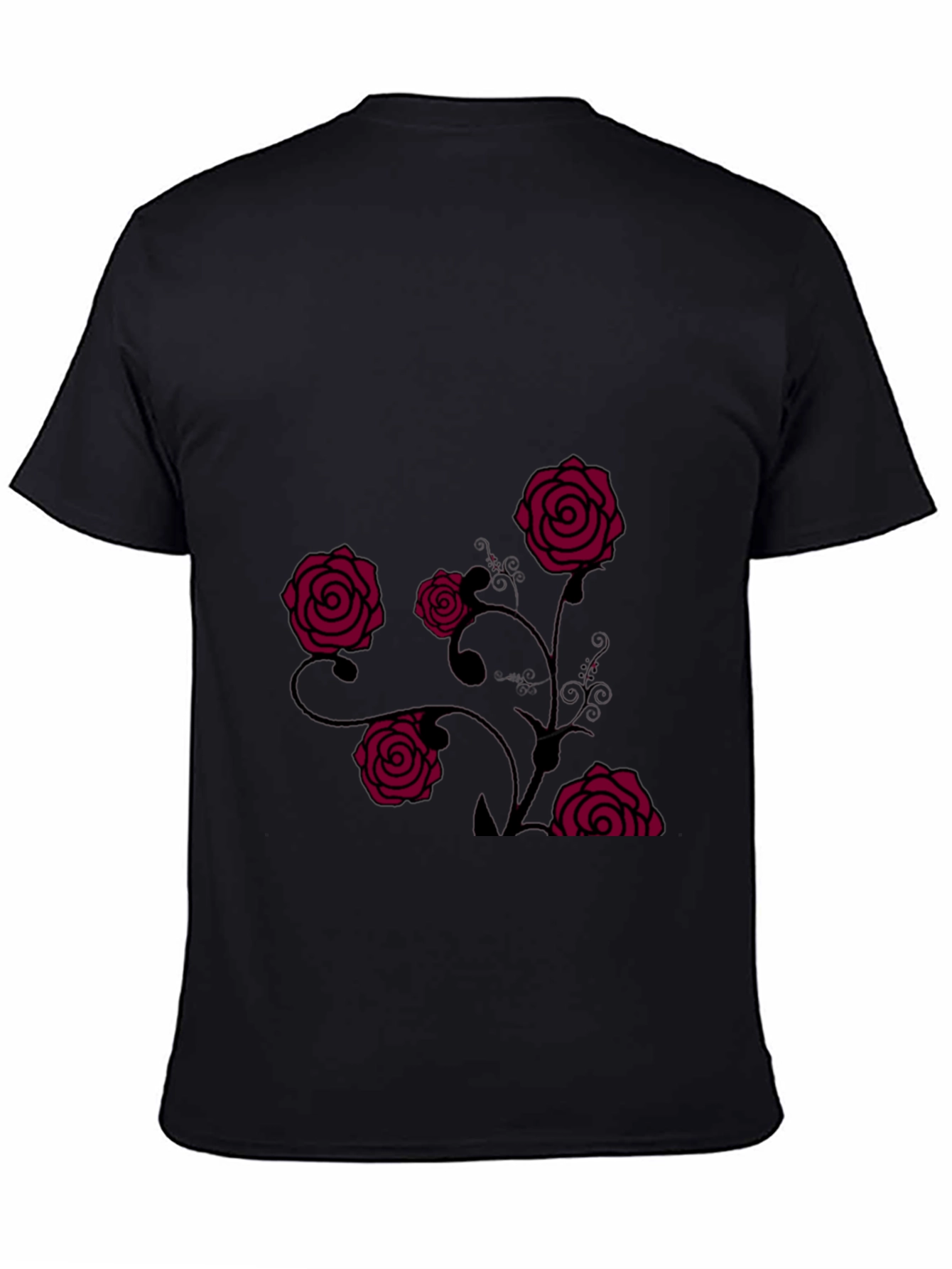Mens Black T-Shirt with Rose Design
