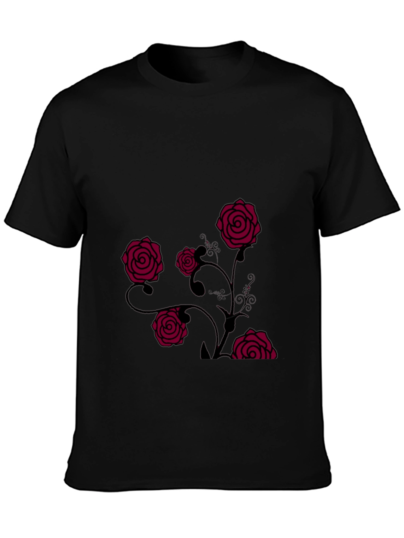 Mens Black T-Shirt with Rose Design