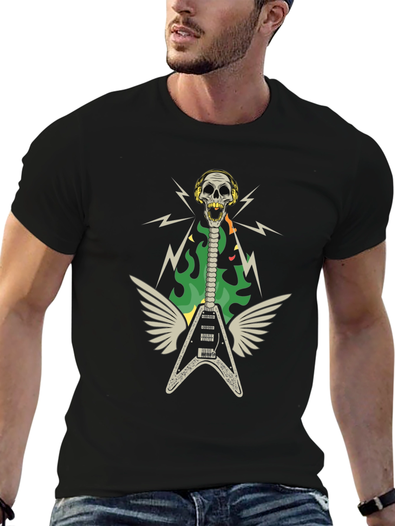 Skull Guitar Wings Rock Band T-Shirt