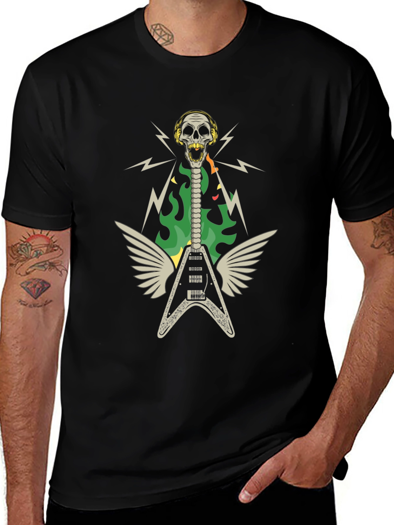 Skull Guitar Wings Rock Band T-Shirt