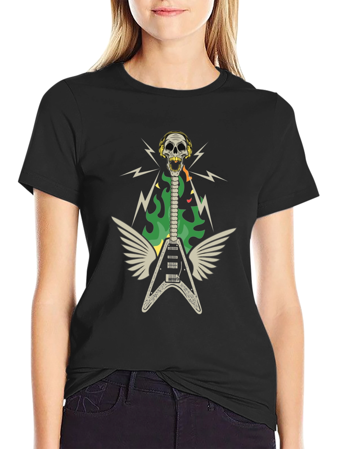 Skull Guitar Wings Rock Band T-Shirt