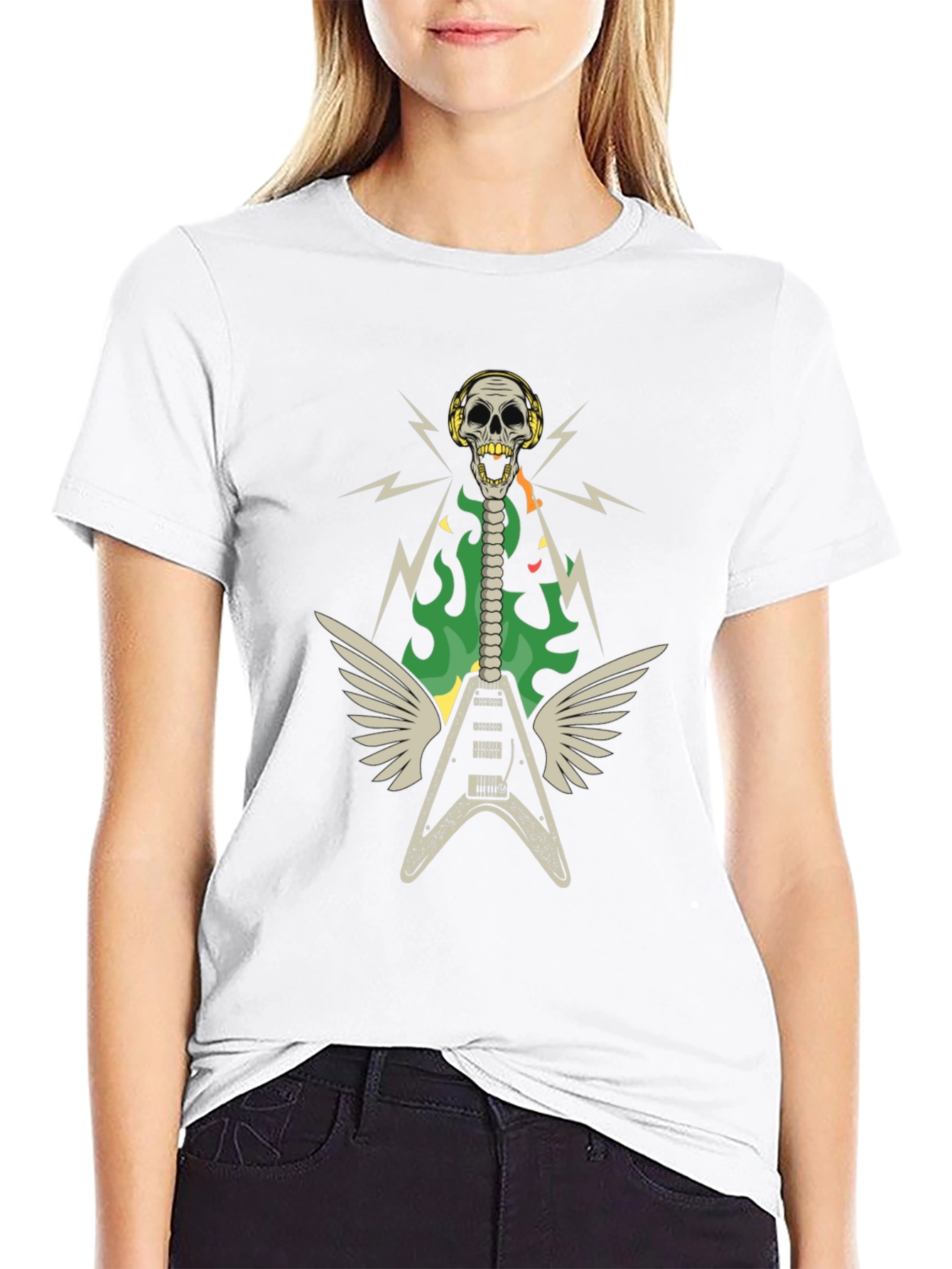 Skull Guitar Wings Rock Band T-Shirt