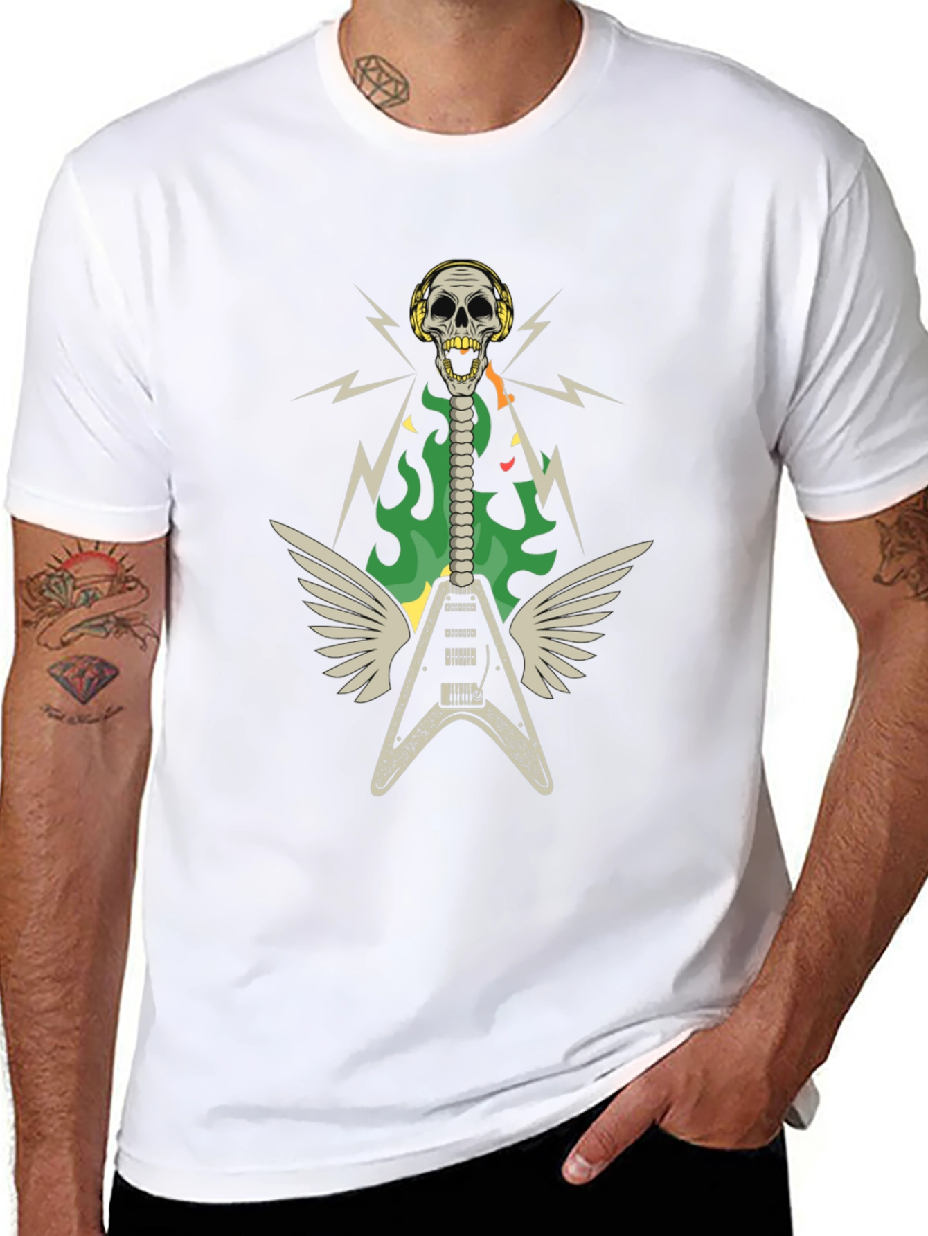 Skull Guitar Wings Rock Band T-Shirt