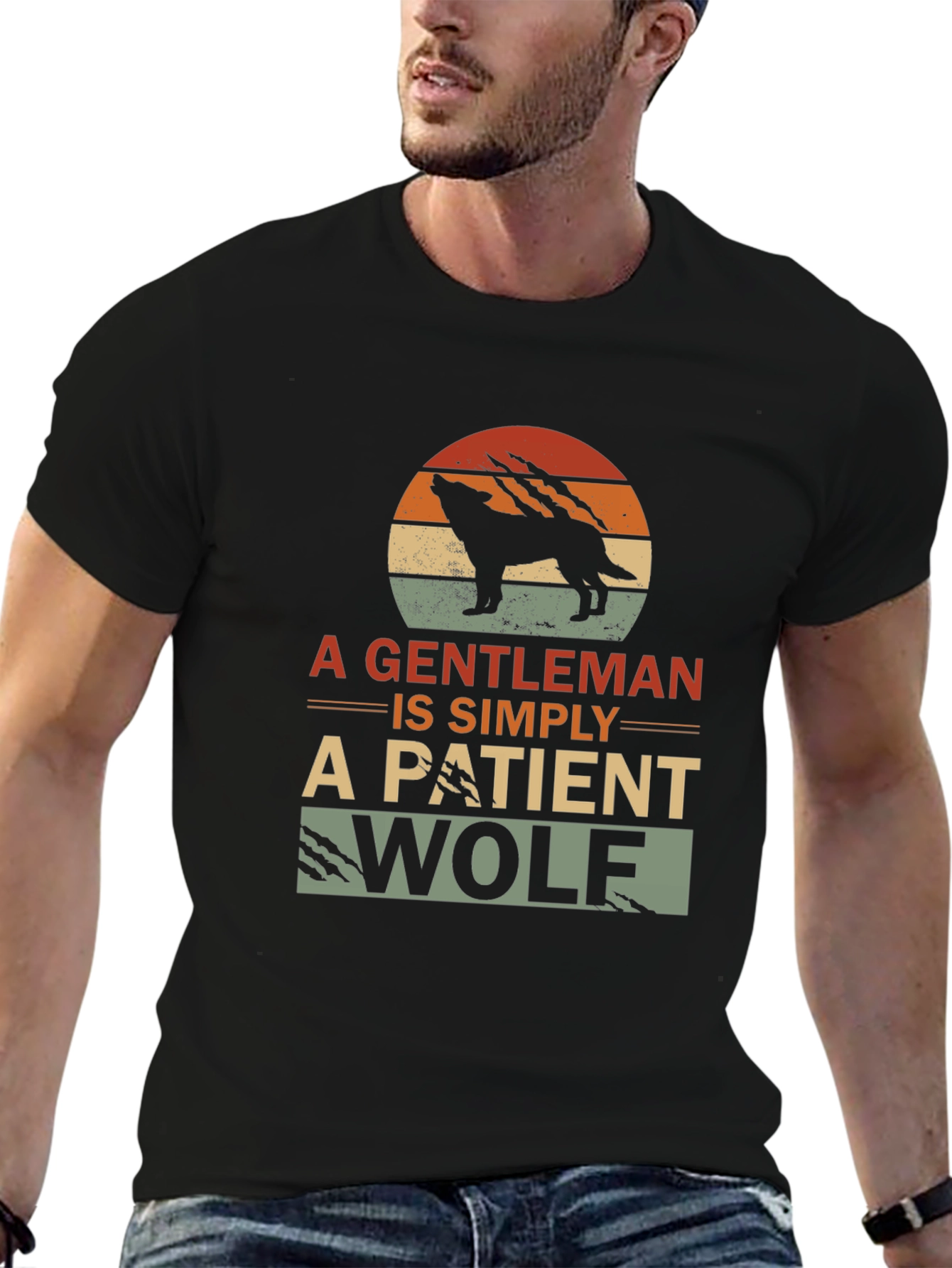 Gentleman Wolf Graphic T-Shirt - Black