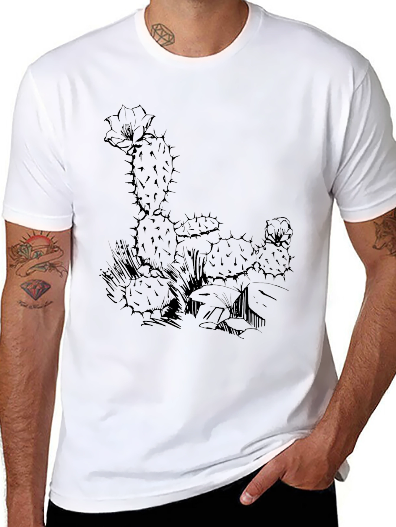 Cactus Graphic Tee - Black Cotton T-Shirt