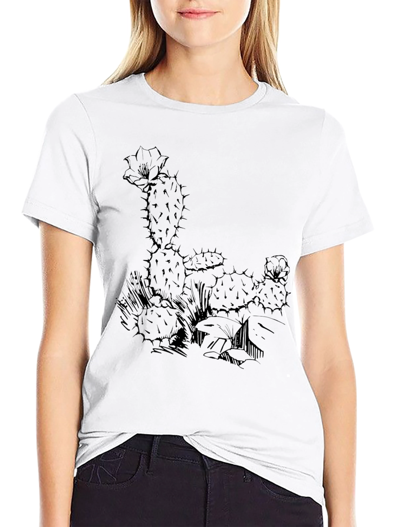 Cactus Graphic Tee - Black Cotton T-Shirt