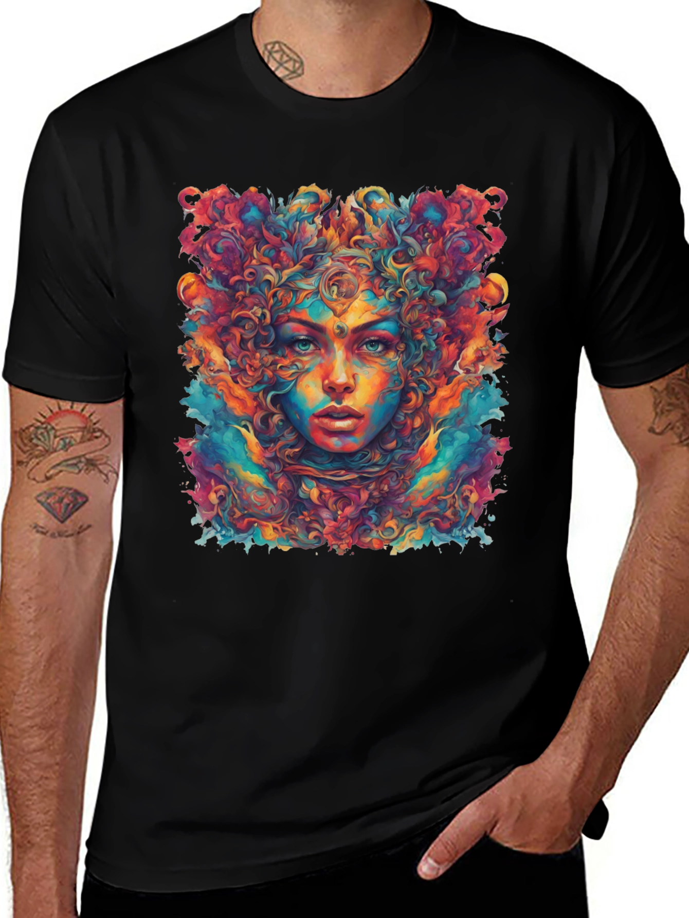 Psychedelic Woman Graphic Tee - Black