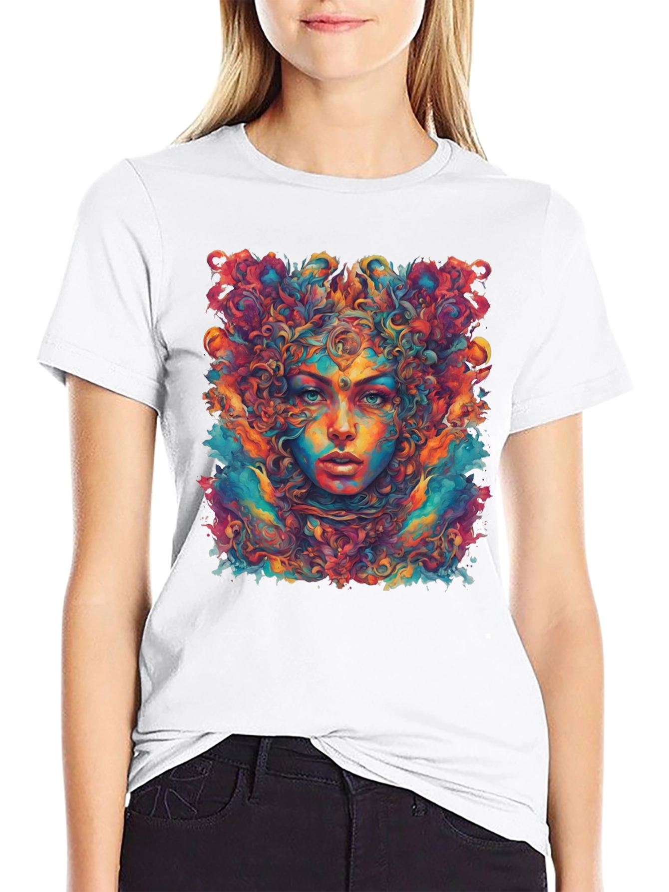 Psychedelic Woman Graphic Tee - Black