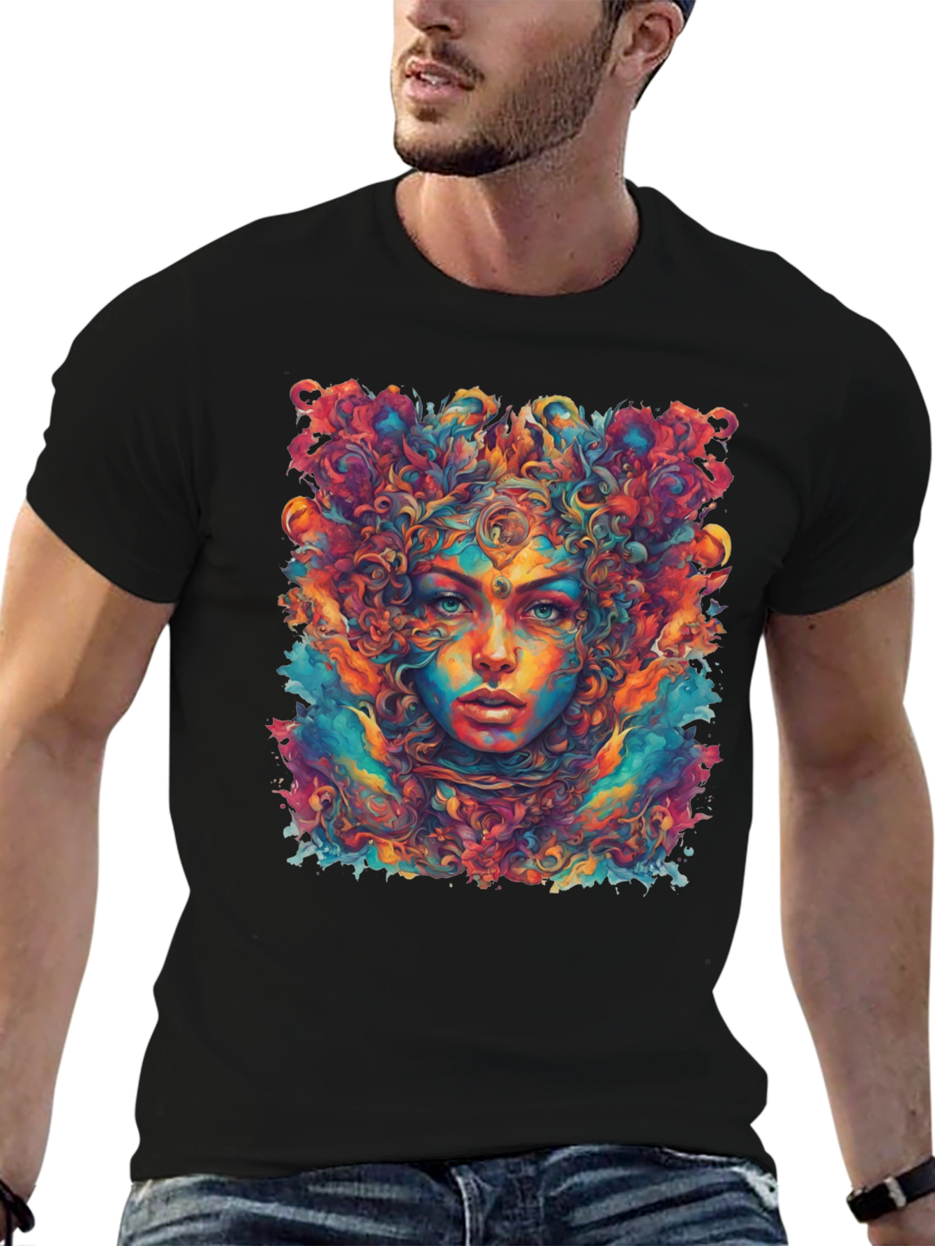 Psychedelic Woman Graphic Tee - Black