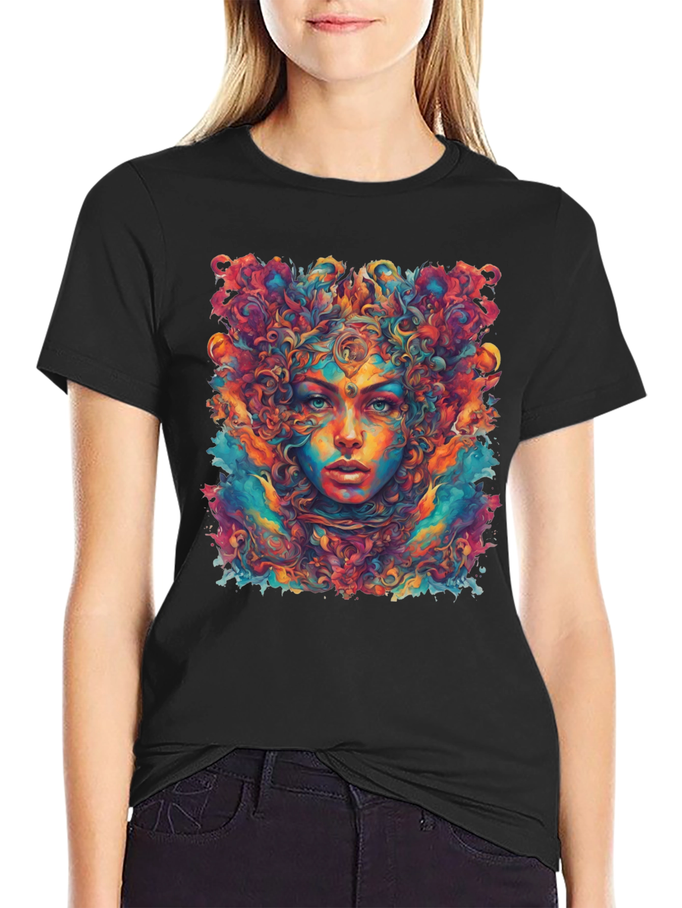 Psychedelic Woman Graphic Tee - Black