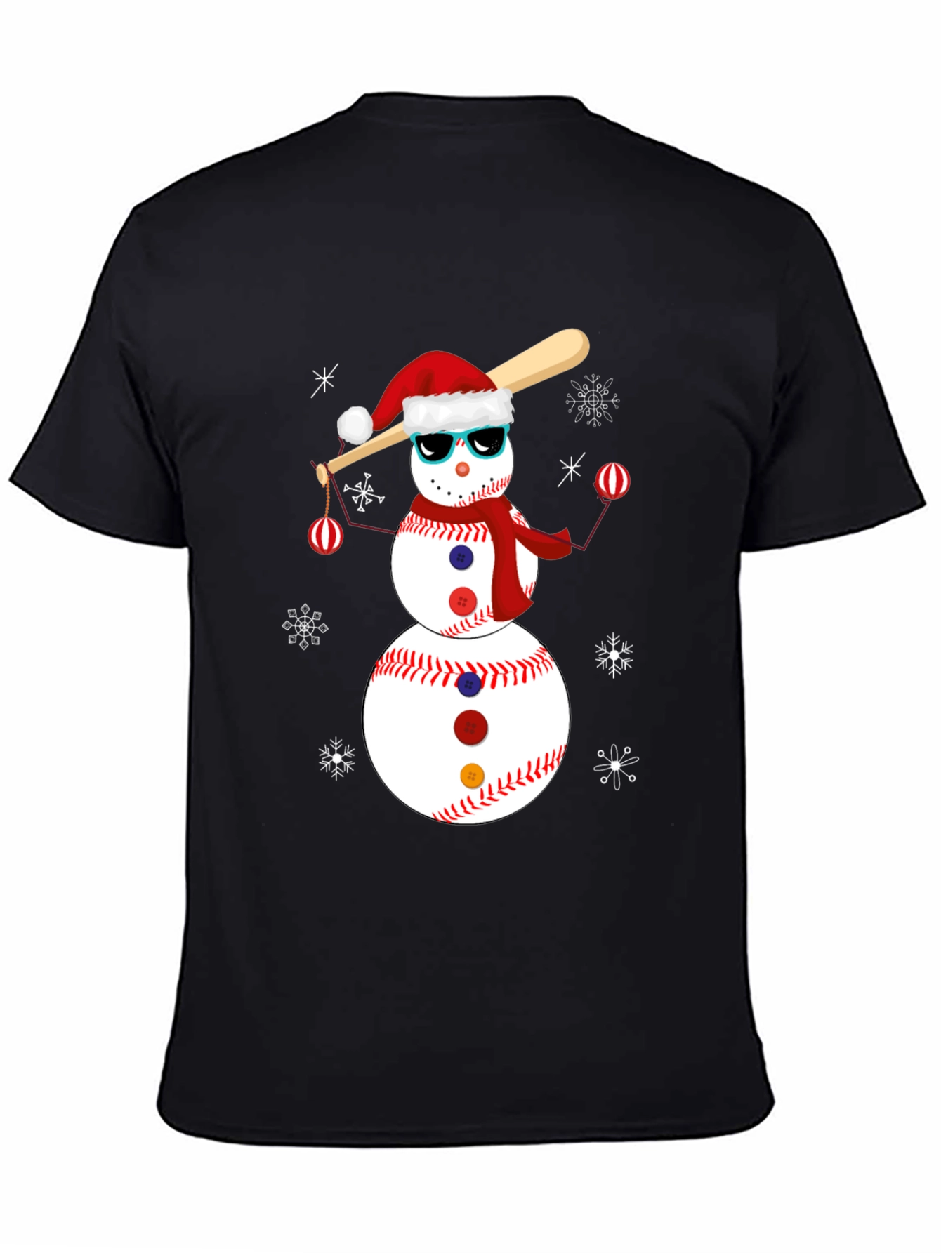Festive Baseball Snowman Christmas T-Shirt
