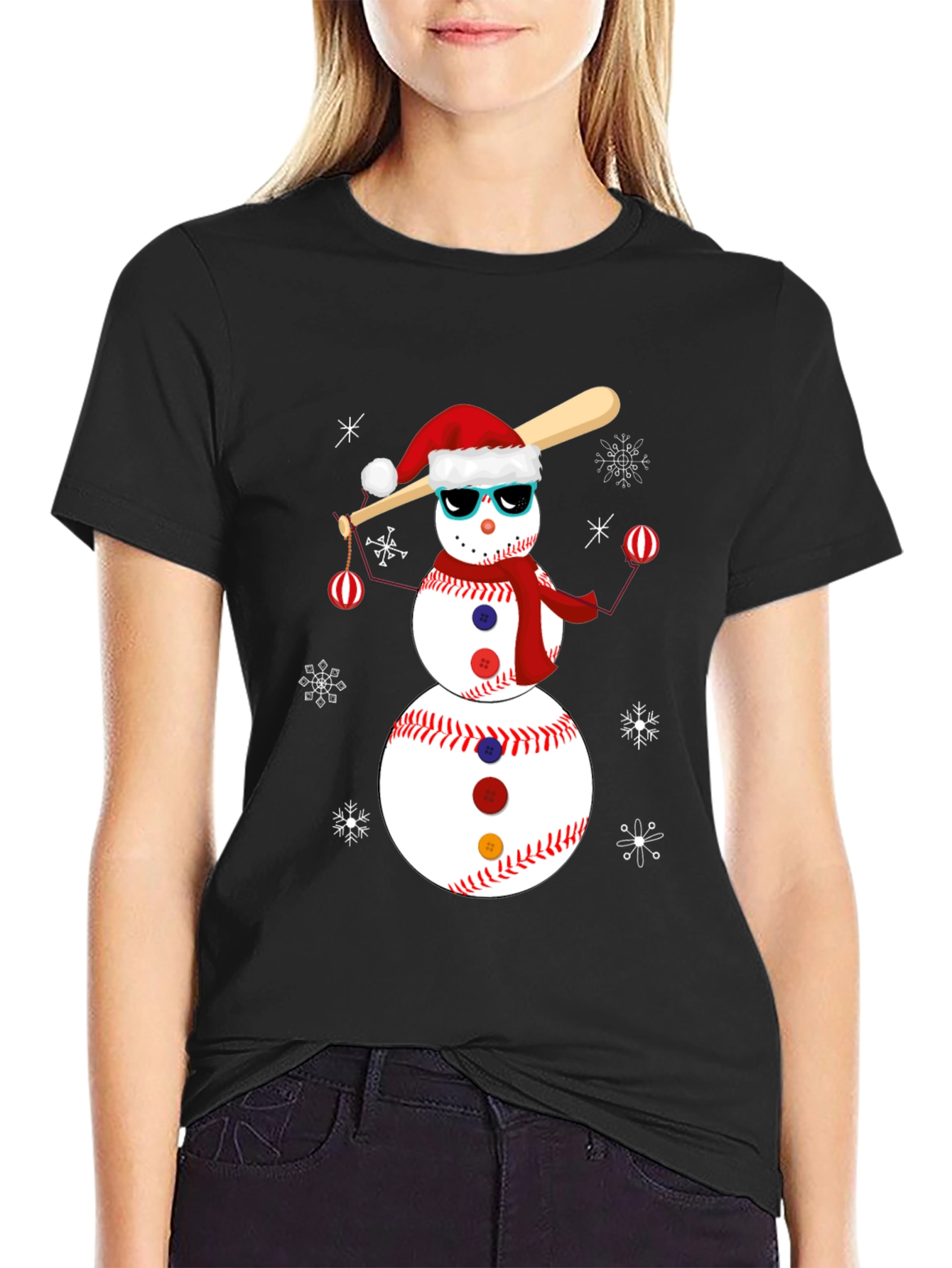 Festive Baseball Snowman Christmas T-Shirt