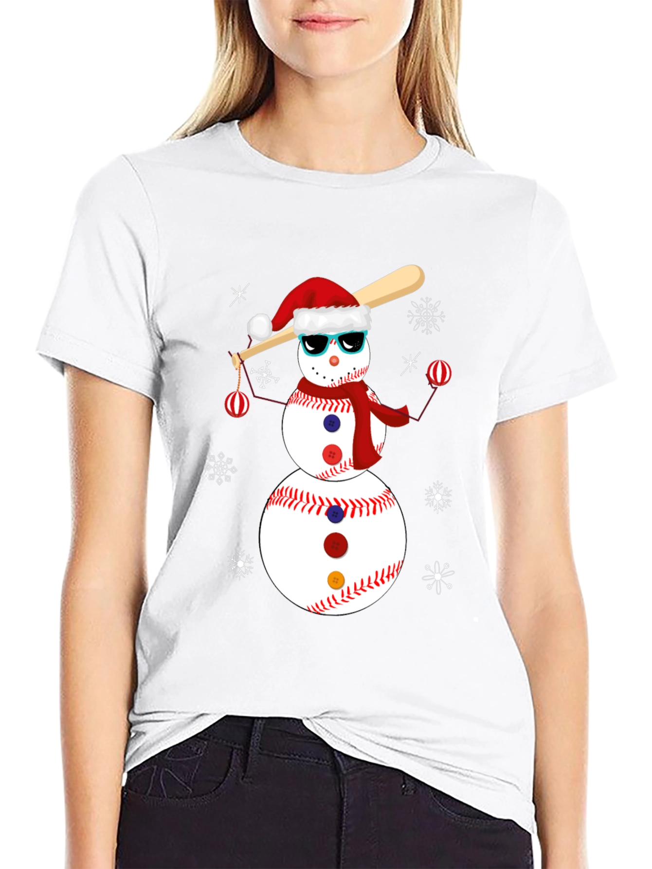 Festive Baseball Snowman Christmas T-Shirt