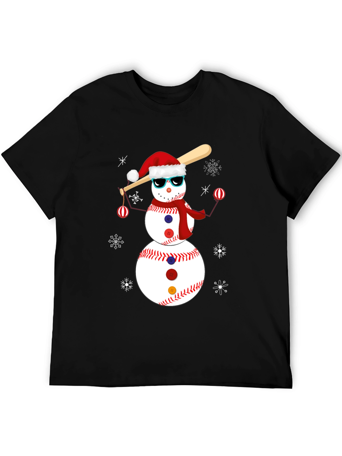 Festive Baseball Snowman Christmas T-Shirt