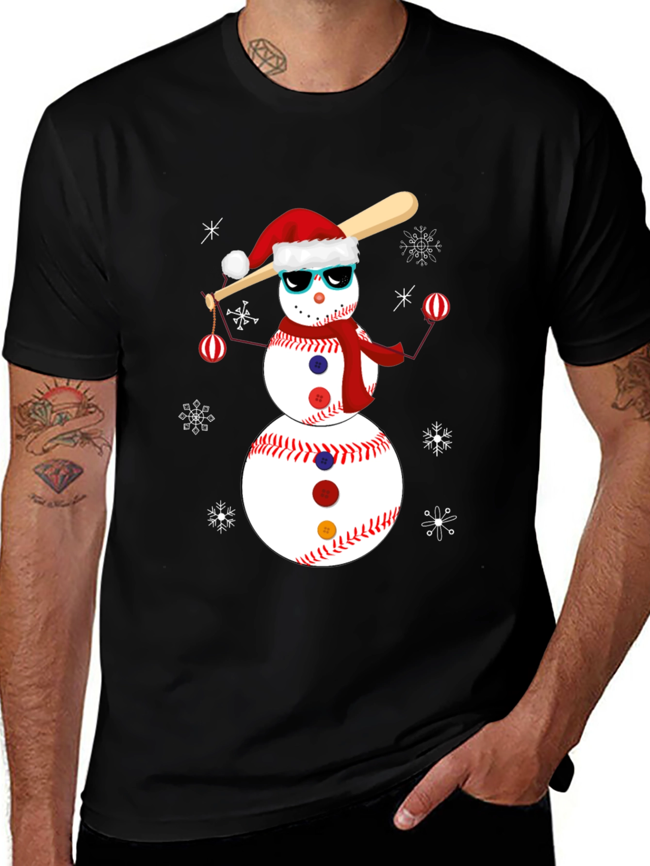 Festive Baseball Snowman Christmas T-Shirt