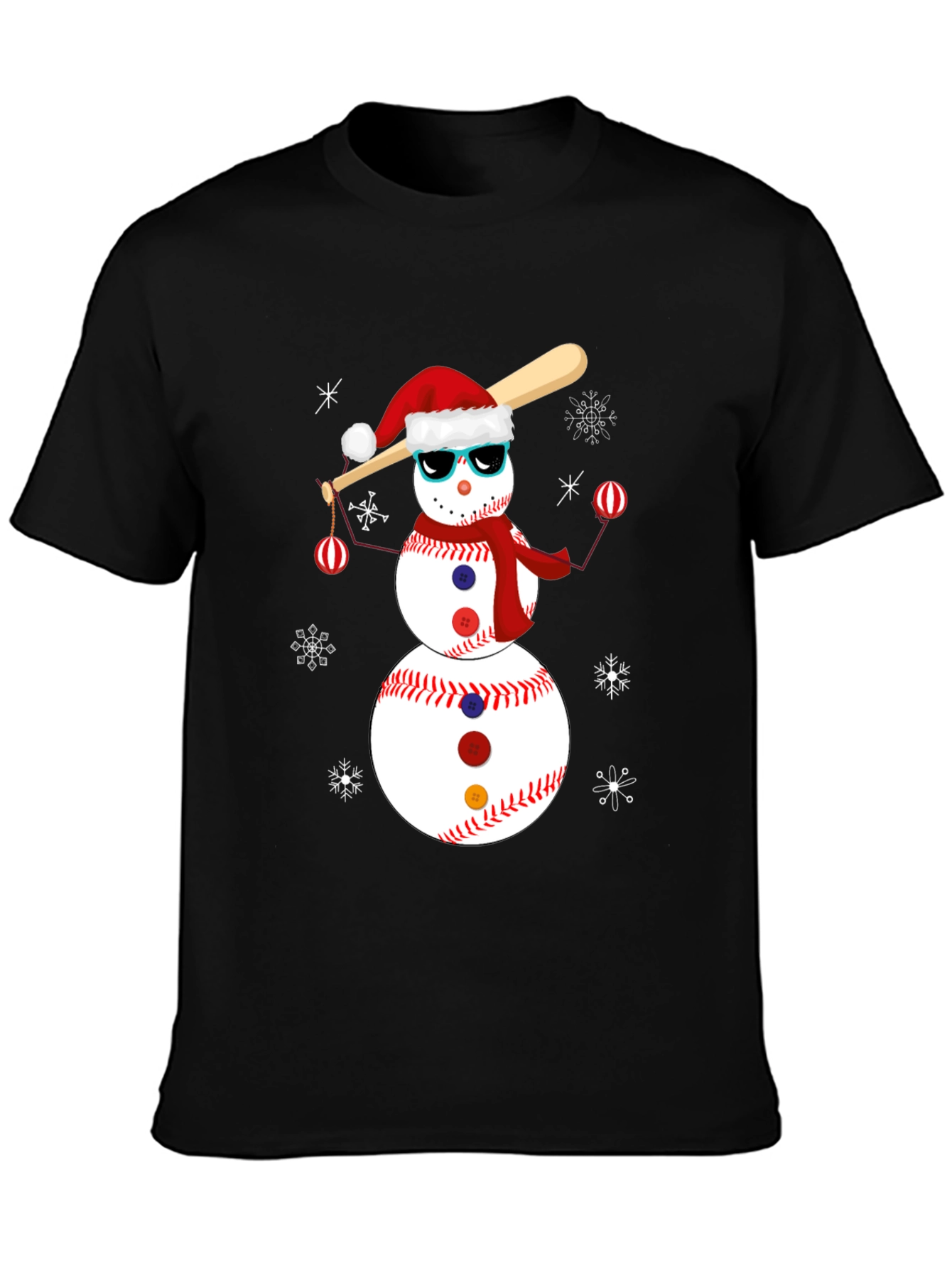 Festive Baseball Snowman Christmas T-Shirt