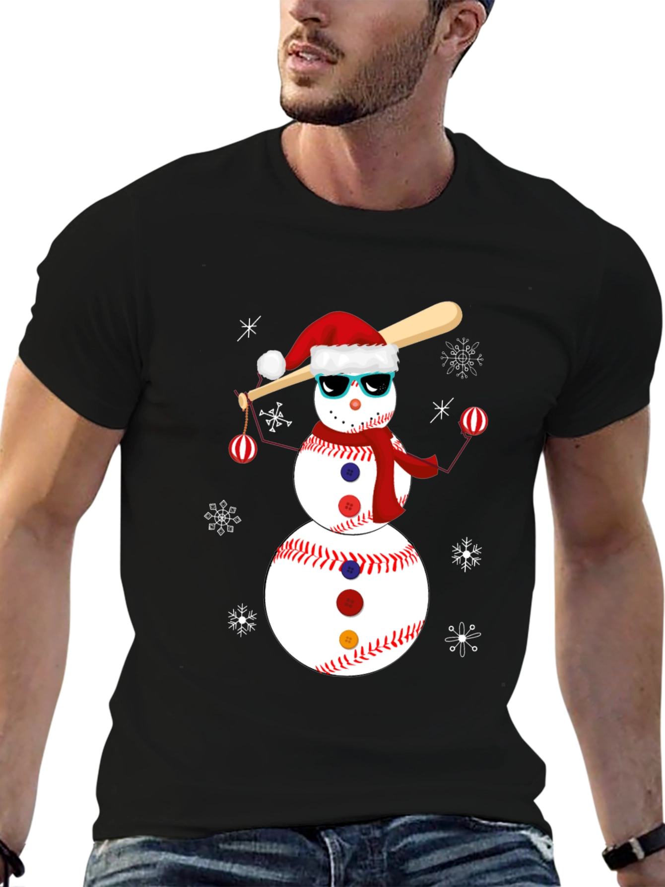 Festive Baseball Snowman Christmas T-Shirt