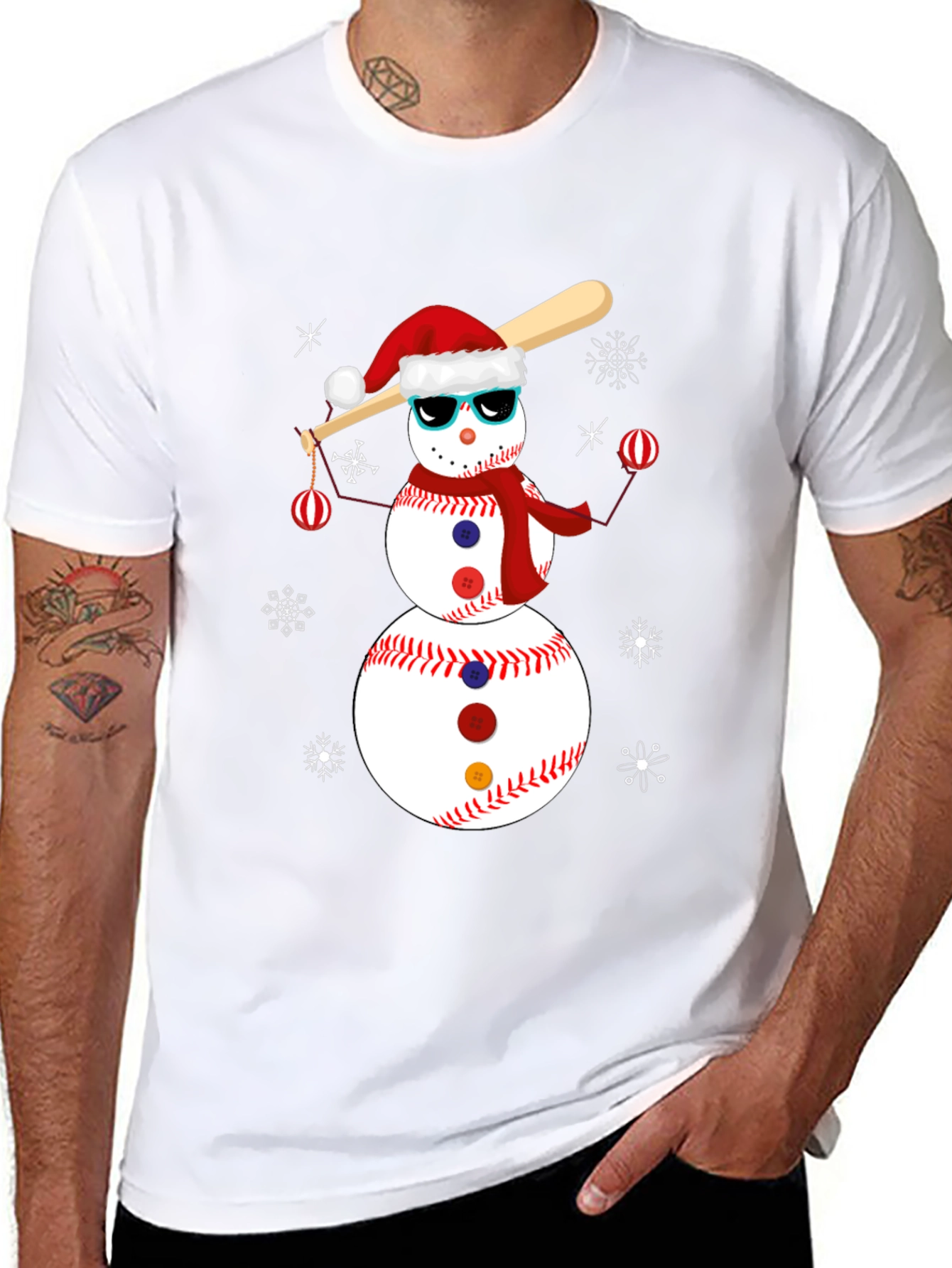 Festive Baseball Snowman Christmas T-Shirt