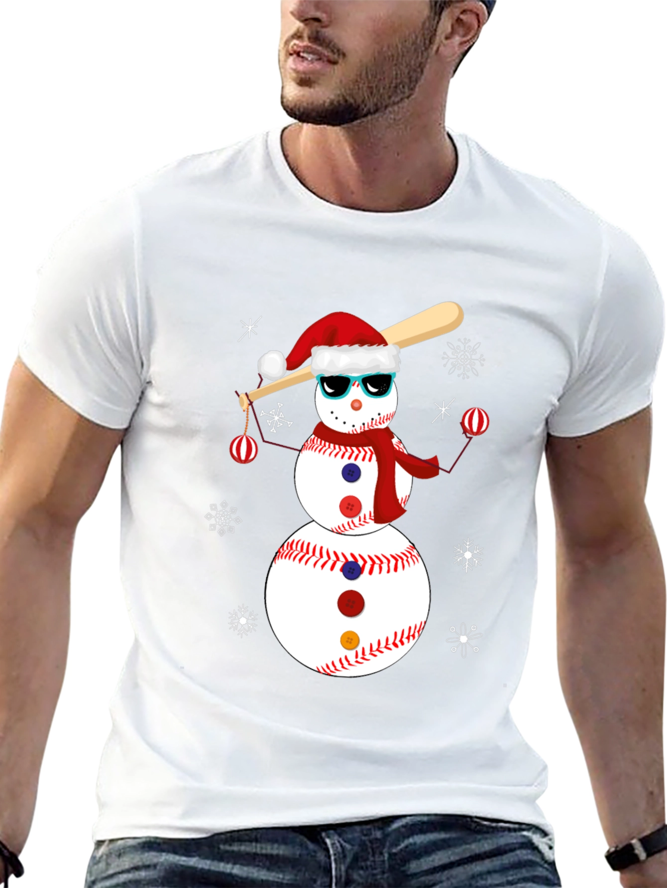 Festive Baseball Snowman Christmas T-Shirt