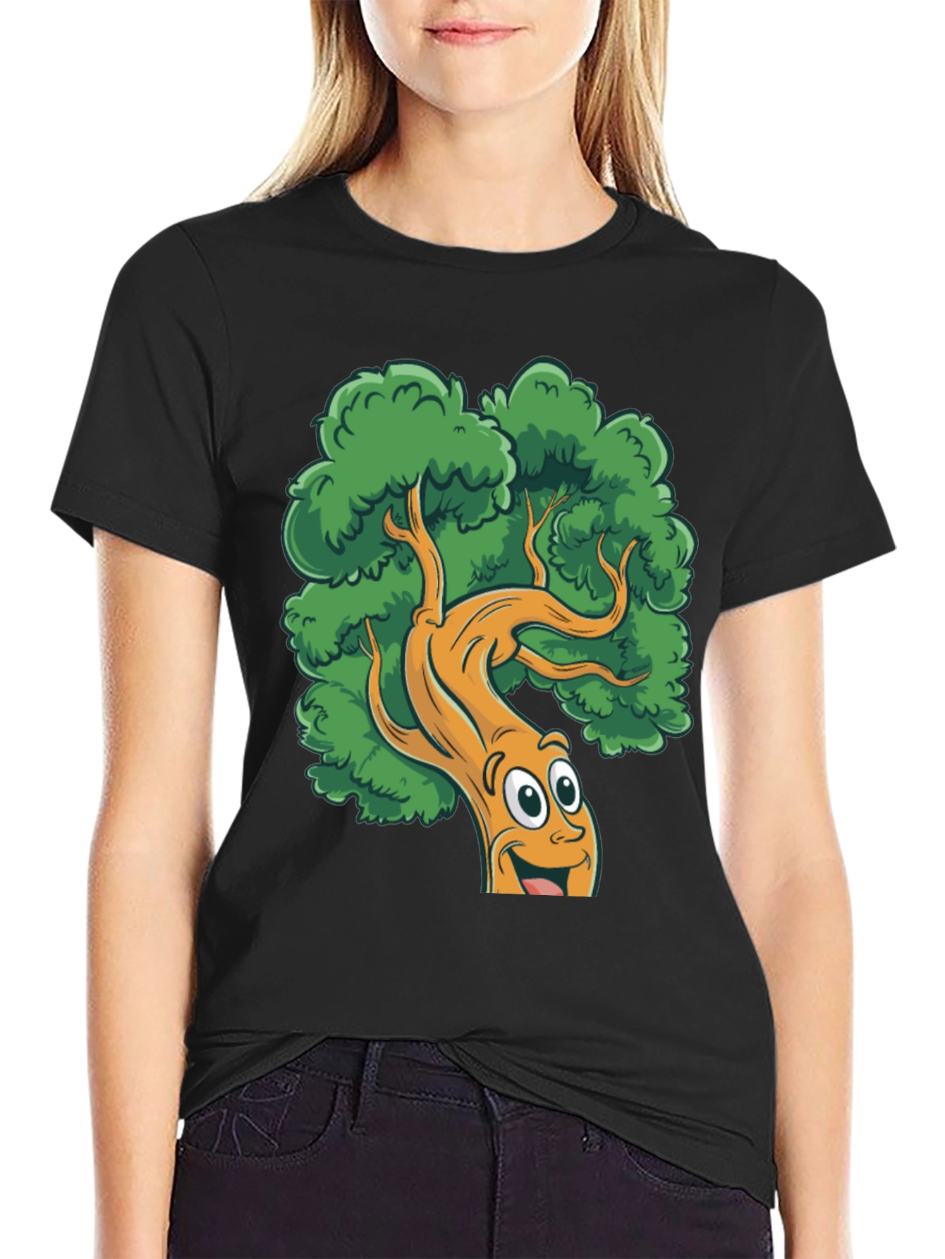 Cartoon Tree Black T-Shirt
