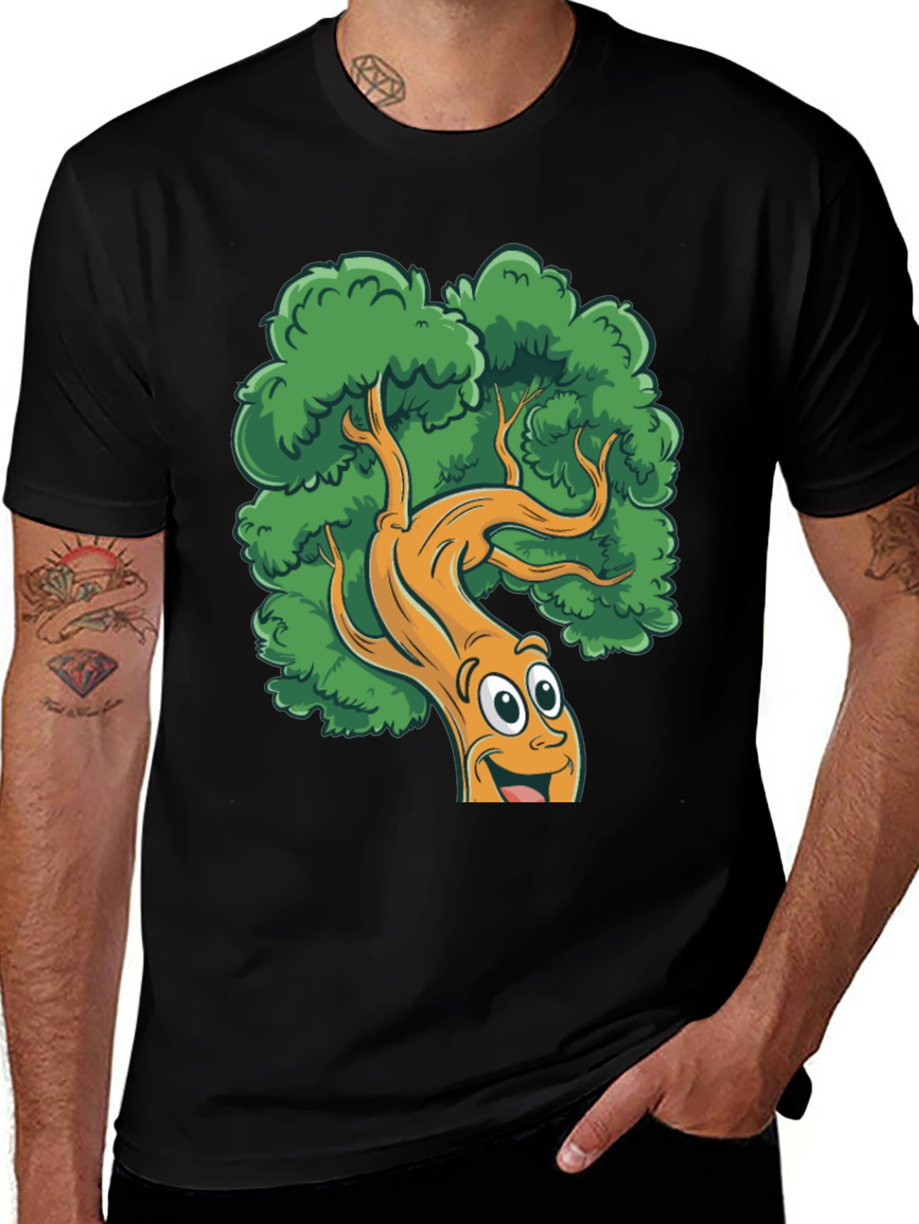 Cartoon Tree Black T-Shirt