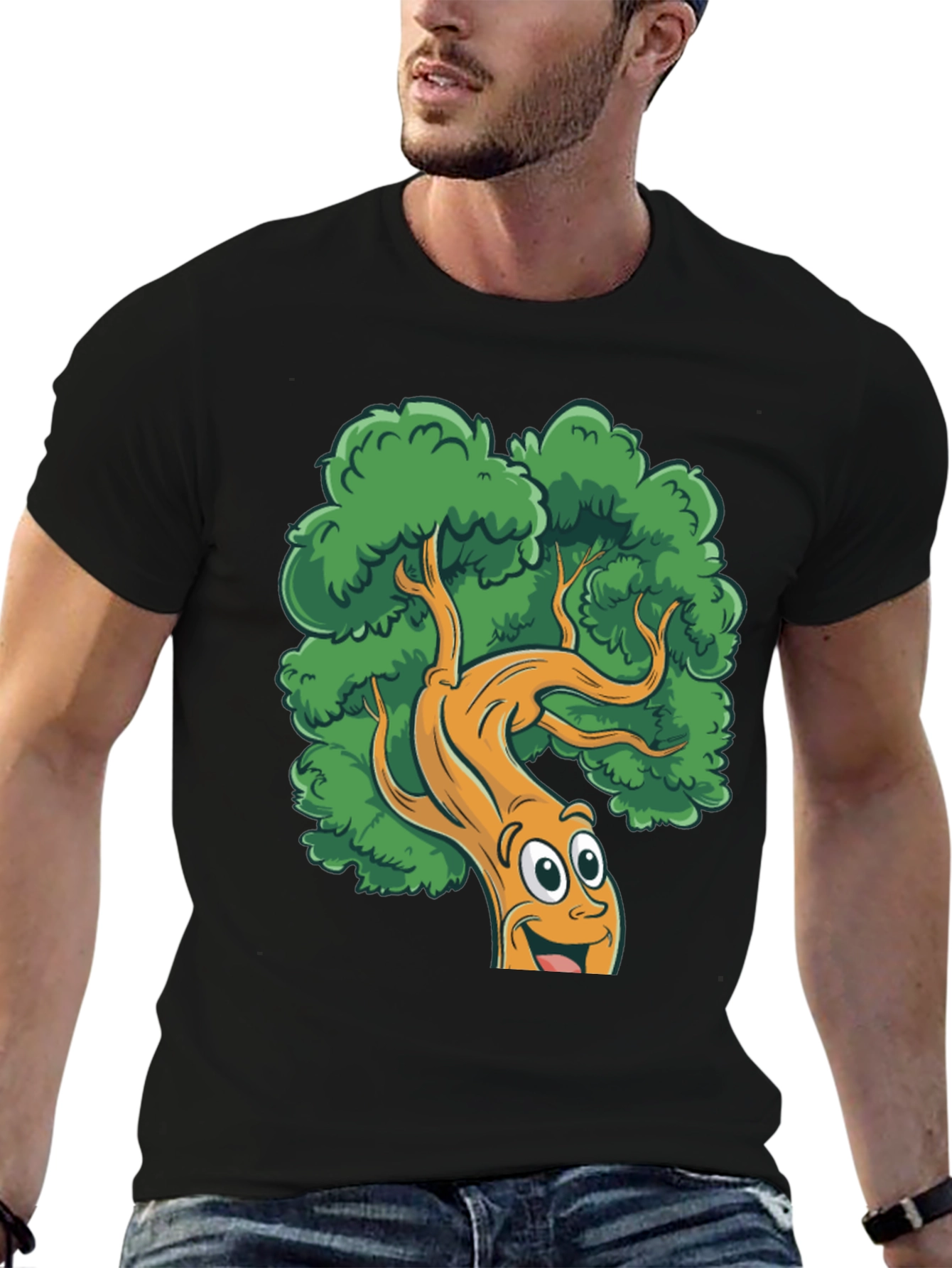 Cartoon Tree Black T-Shirt