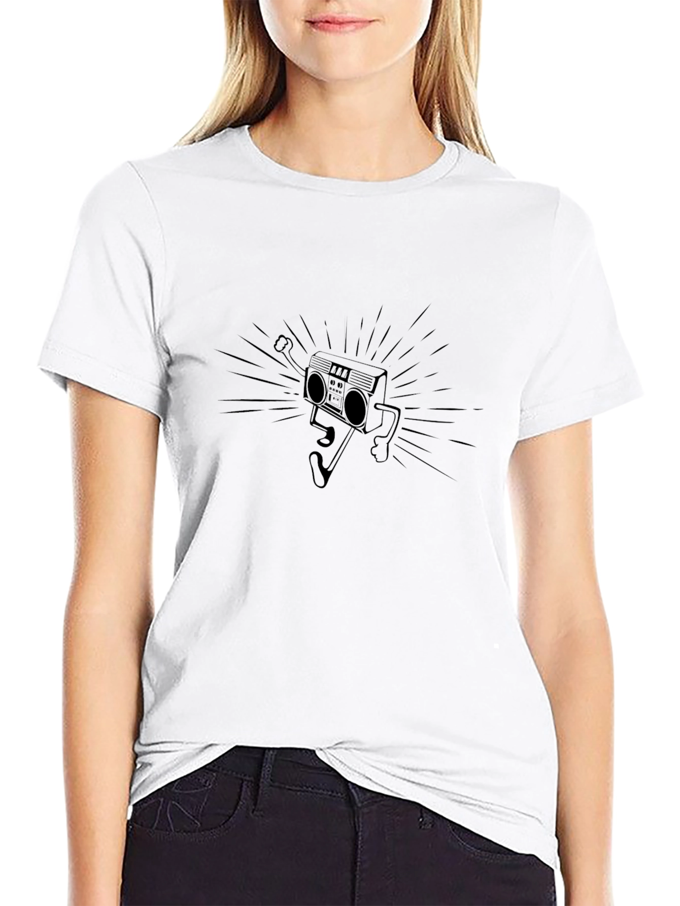 Retro Boombox Graphic Tee - Black