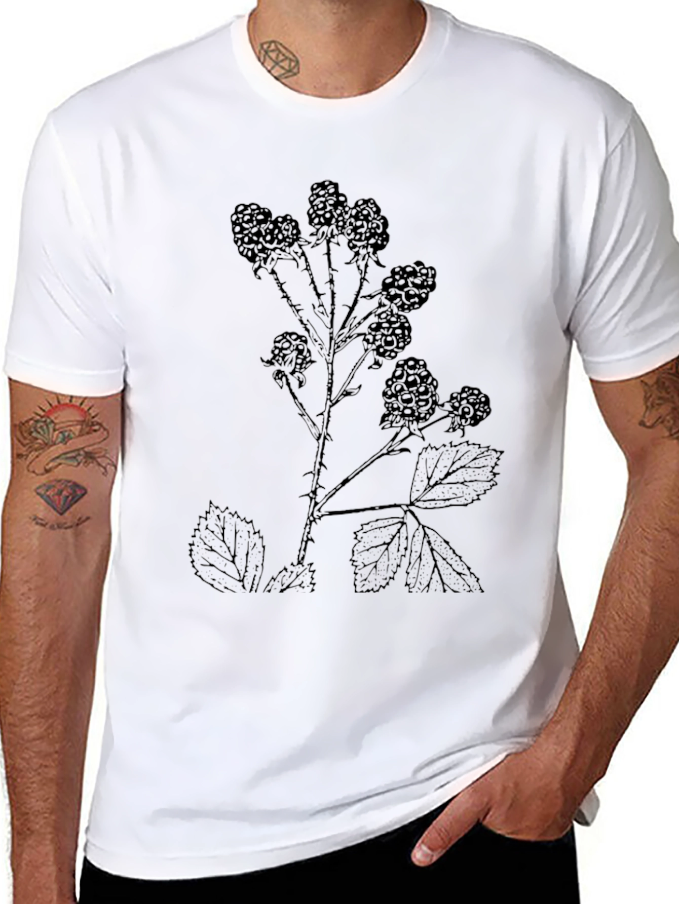 Blackberry Print Black T-Shirt