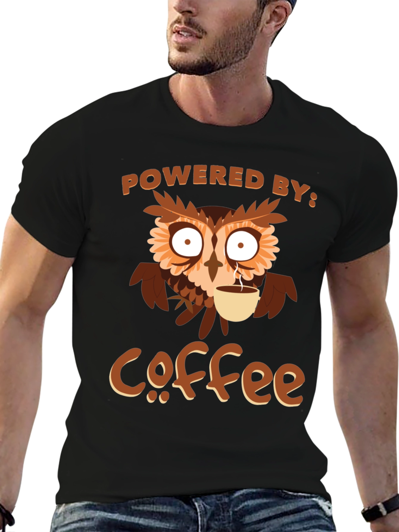 Coffee Owl T-Shirt - Powered By Coffee Tee