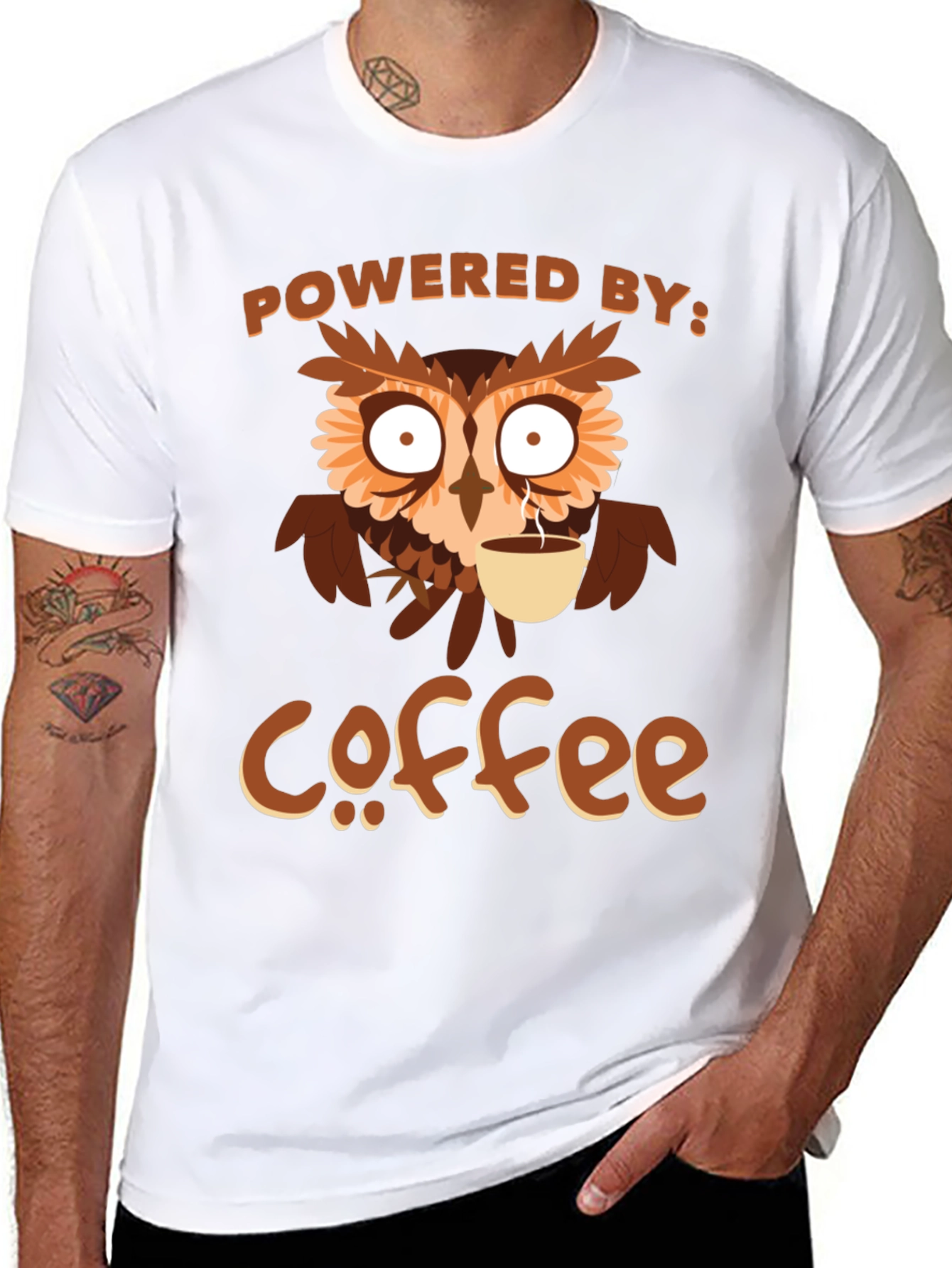 Coffee Owl T-Shirt - Powered By Coffee Tee