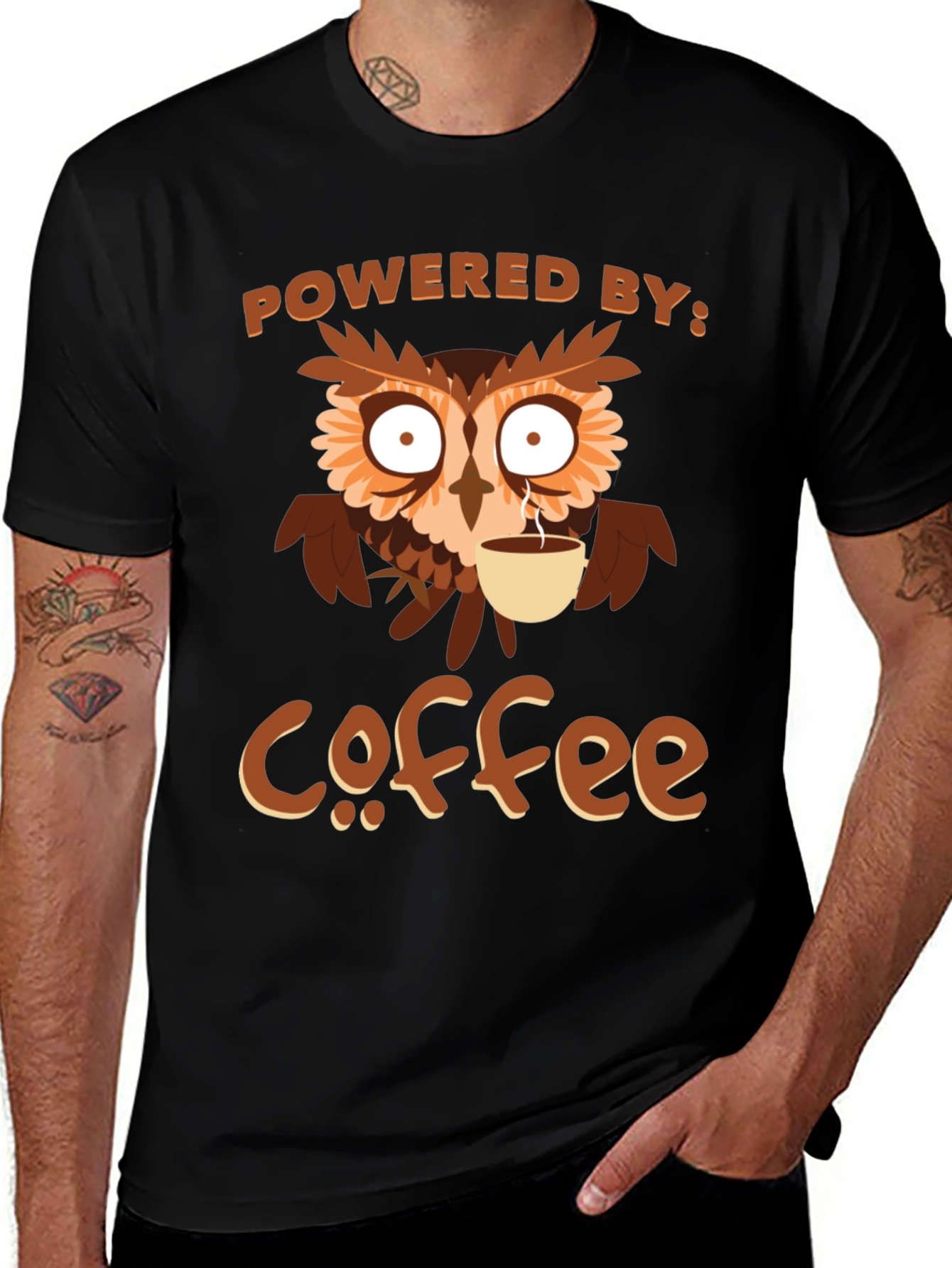 Coffee Owl T-Shirt - Powered By Coffee Tee