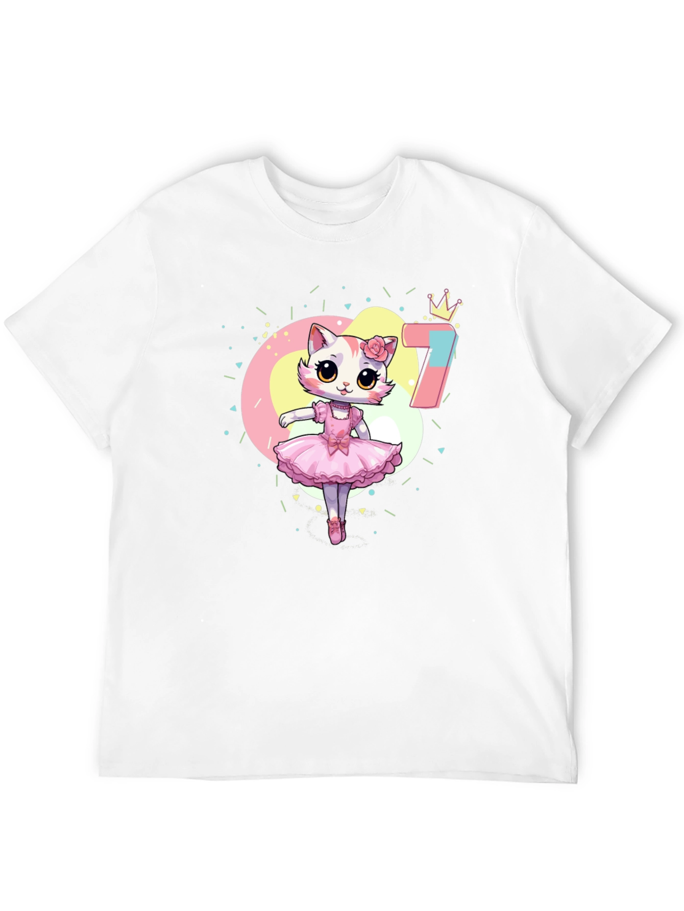 Cute Ballerina Cat 7th Birthday Black T-Shirt