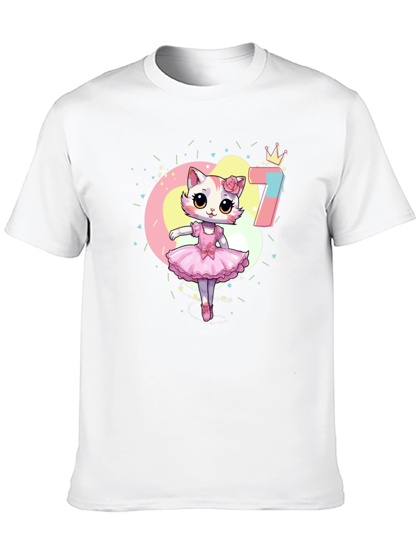 Cute Ballerina Cat 7th Birthday Black T-Shirt