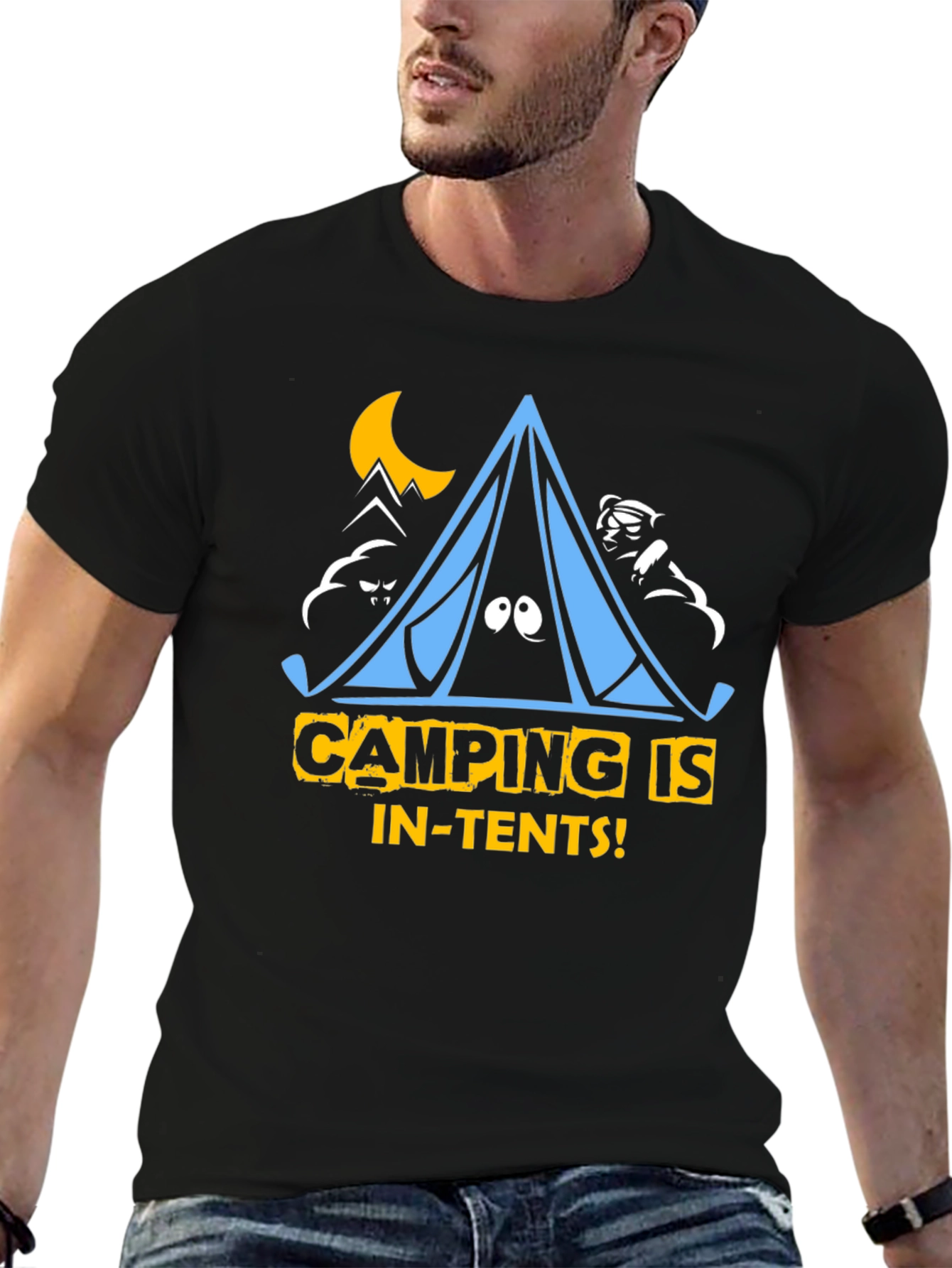 Camping Is In-Tents Black Graphic Tee