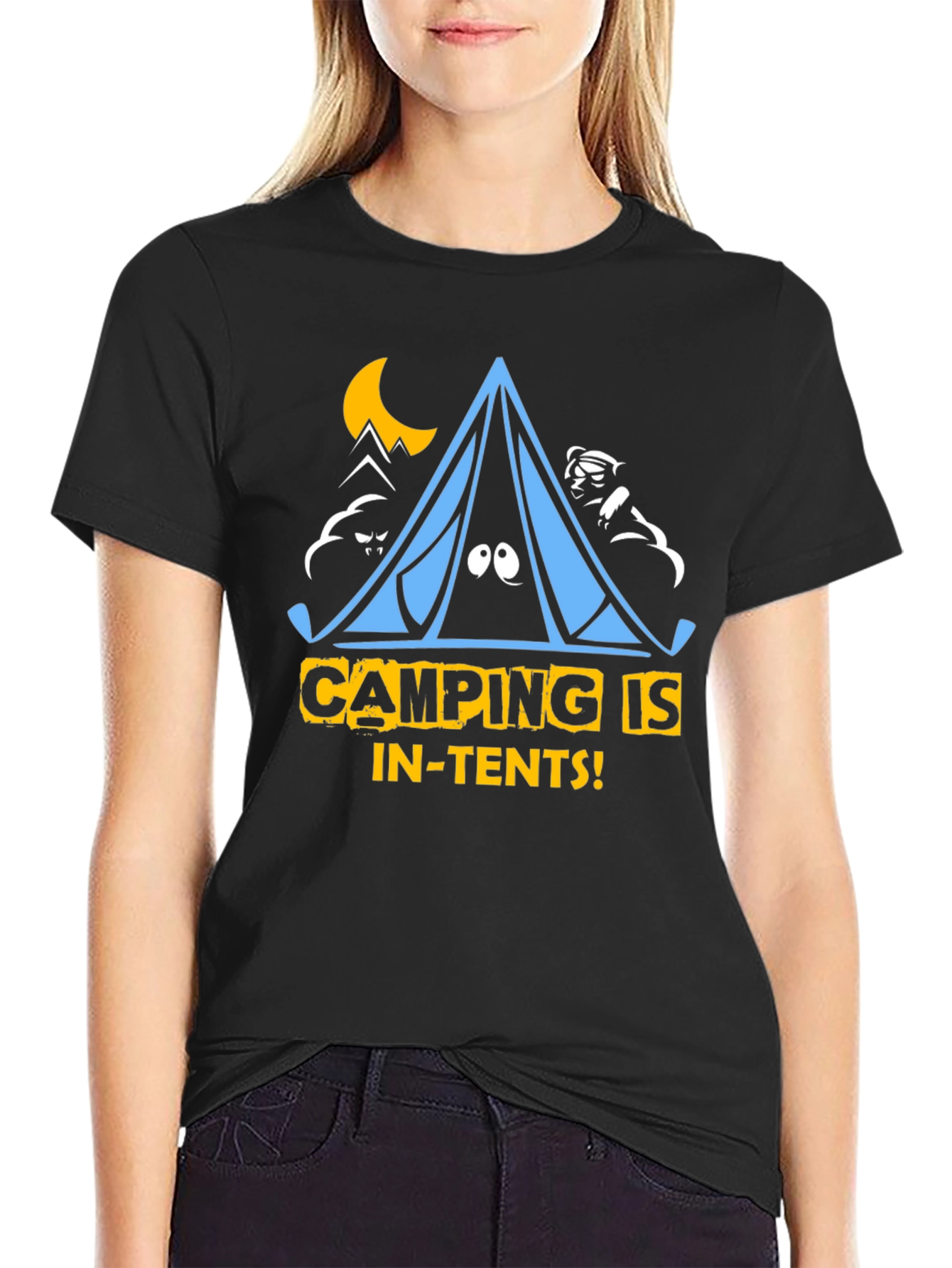 Camping Is In-Tents Black Graphic Tee