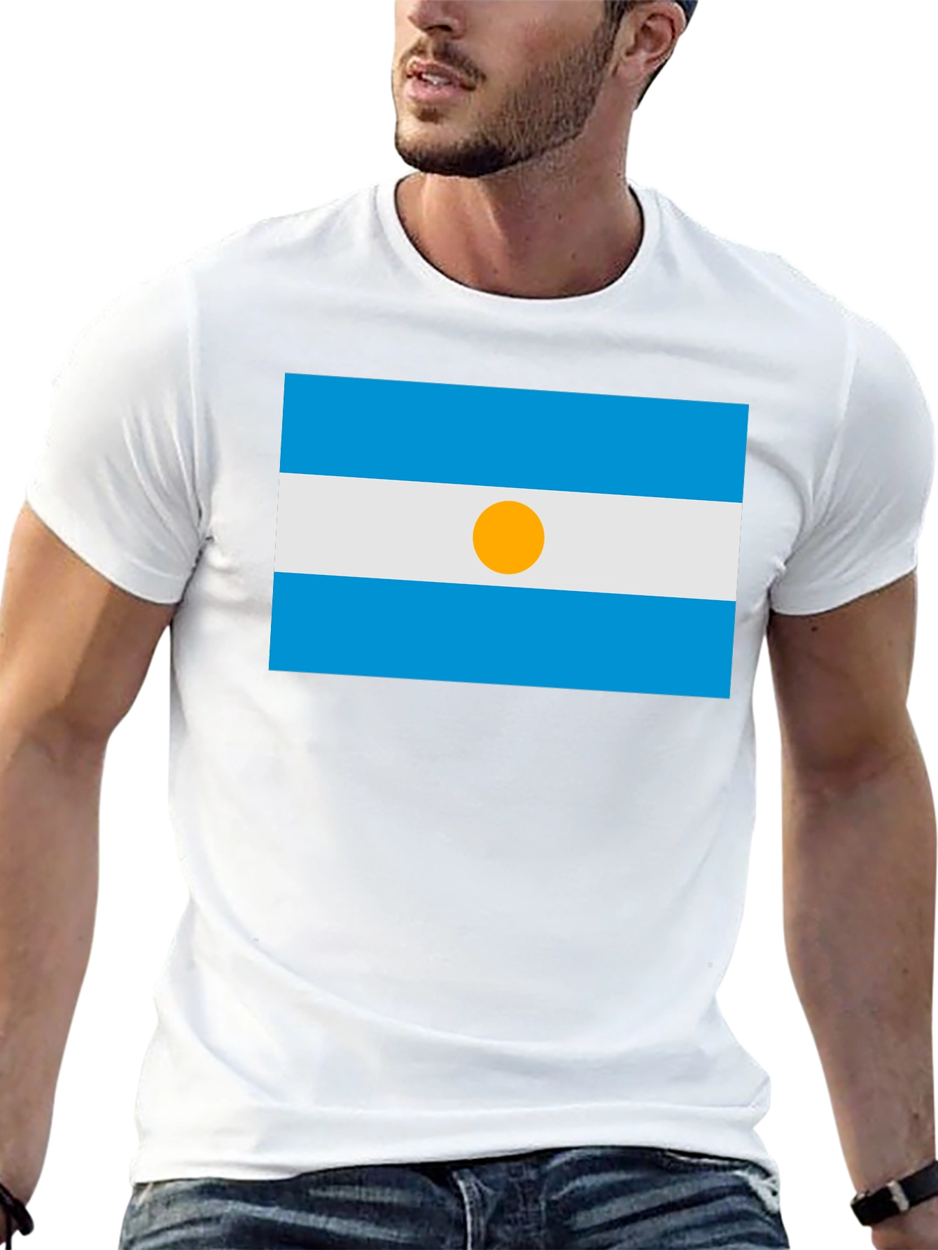 Argentina Flag Graphic T-Shirt - Black Casual Style