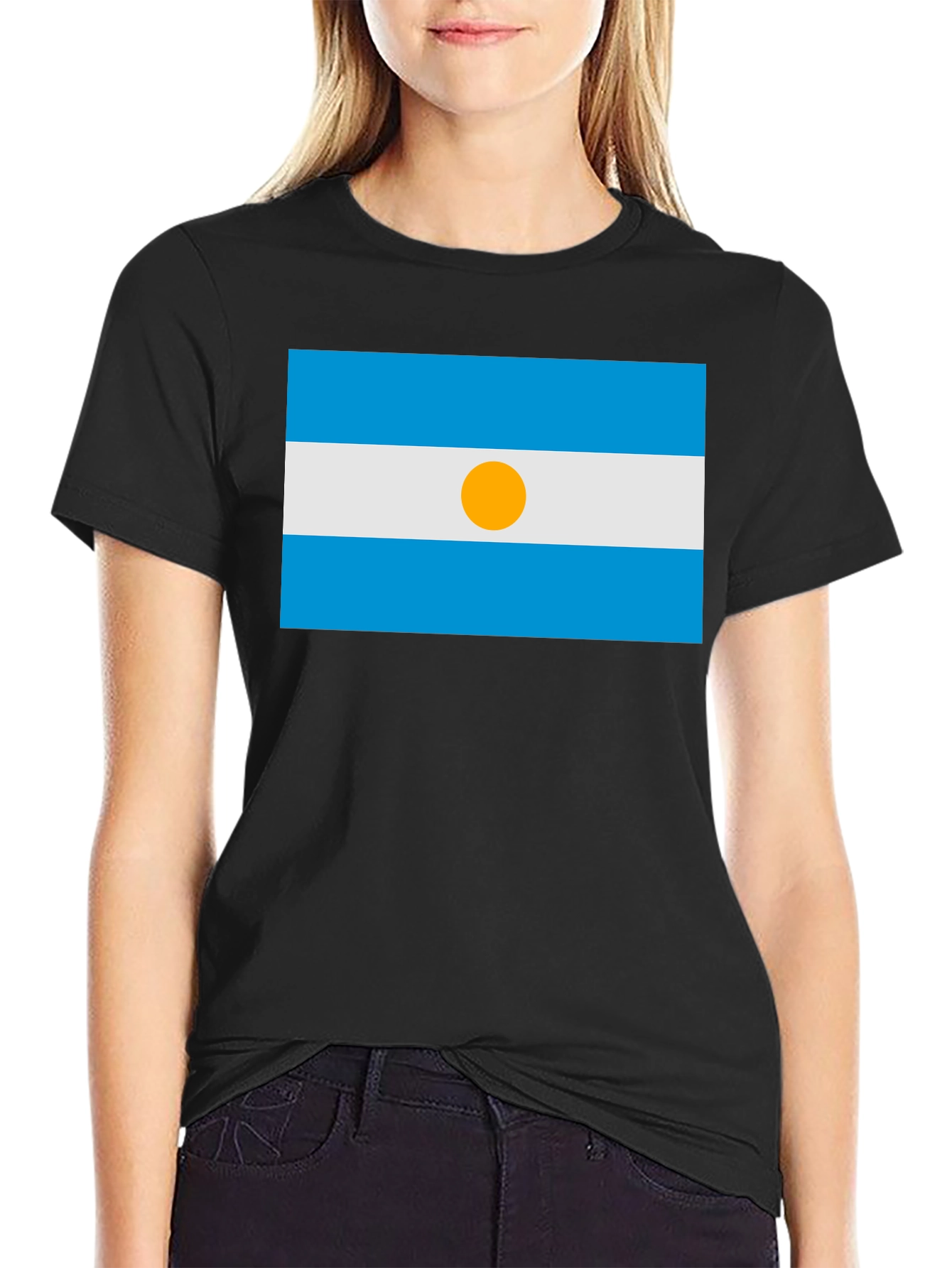 Argentina Flag Graphic T-Shirt - Black Casual Style