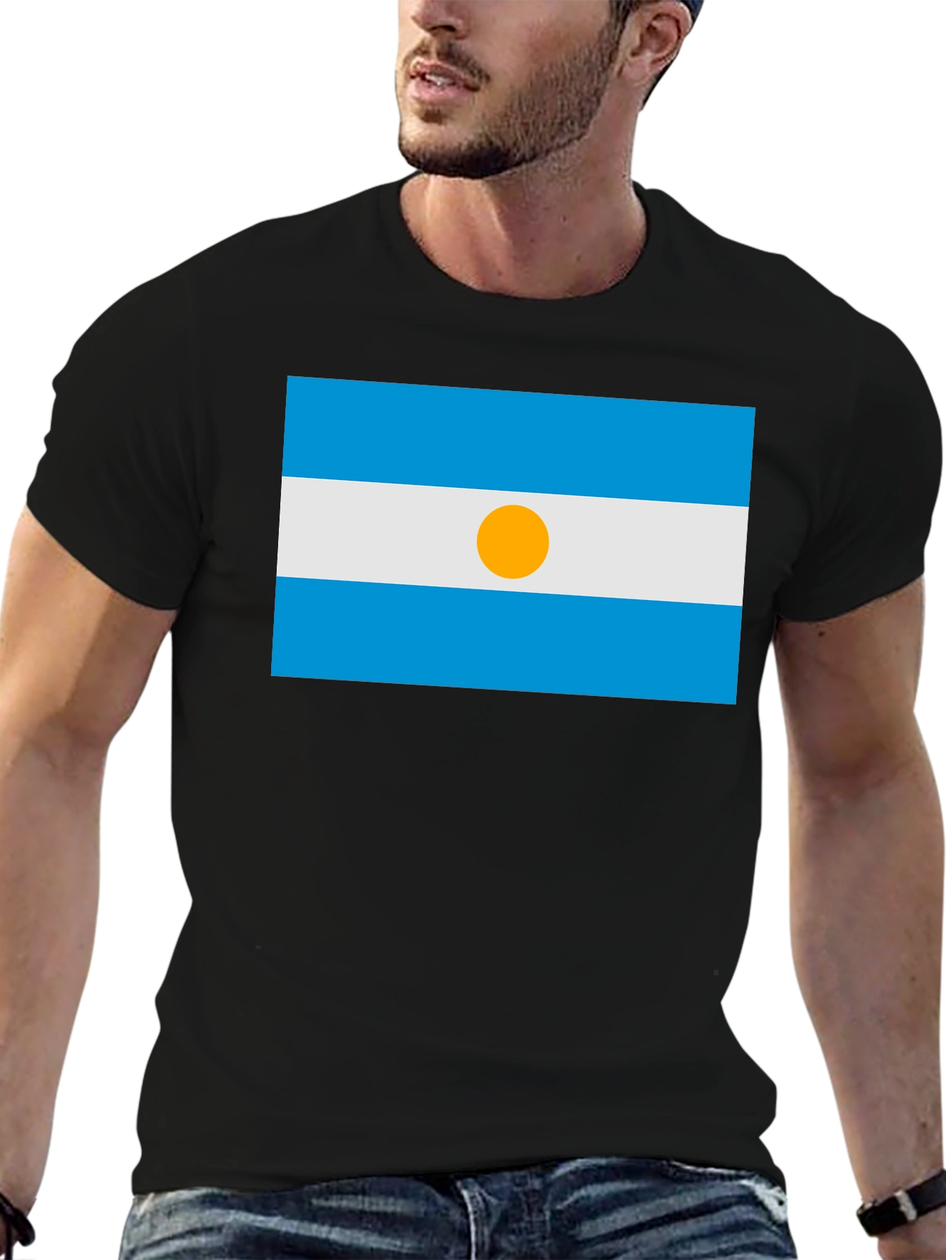 Argentina Flag Graphic T-Shirt - Black Casual Style