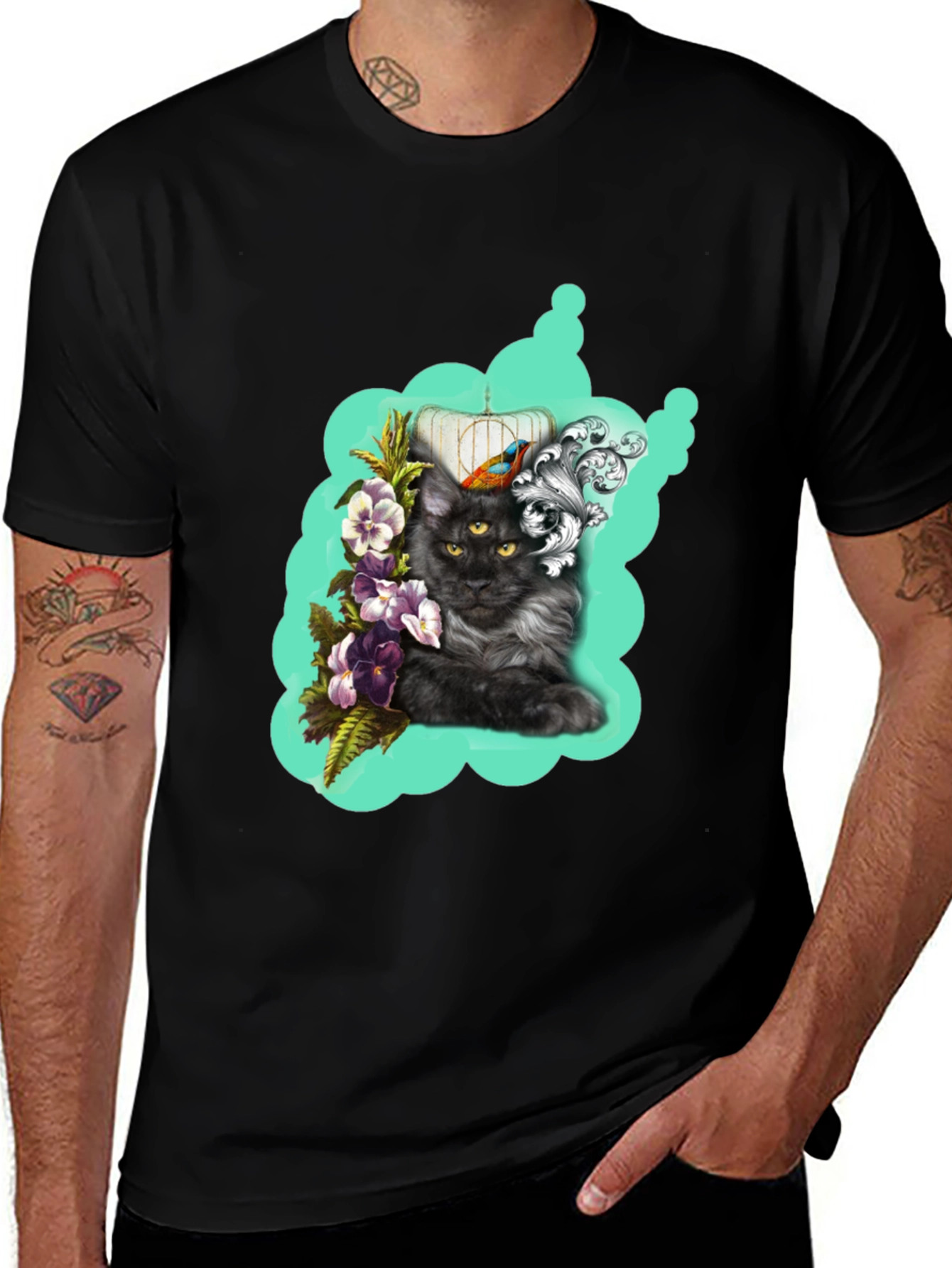 Cat in Cage Graphic Print Tee