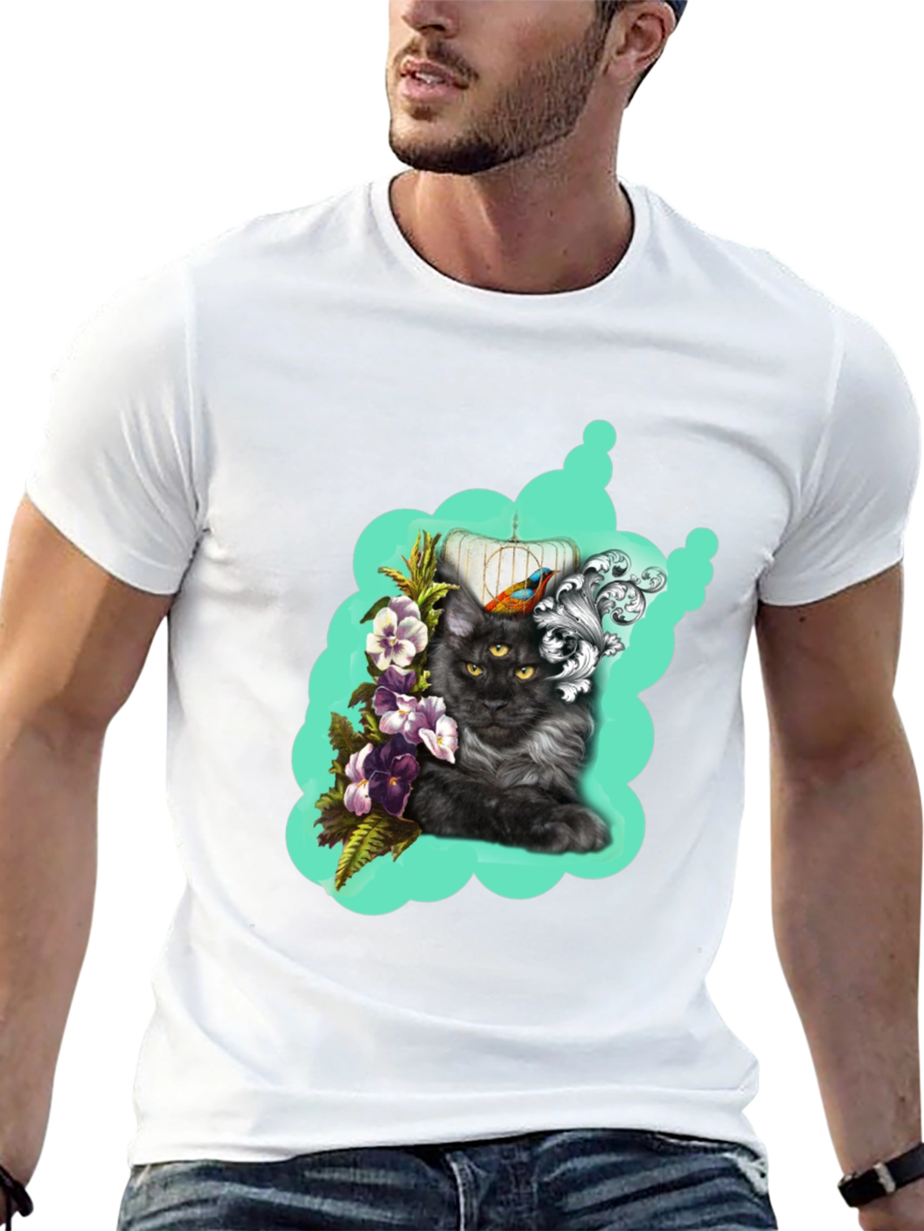 Cat in Cage Graphic Print Tee