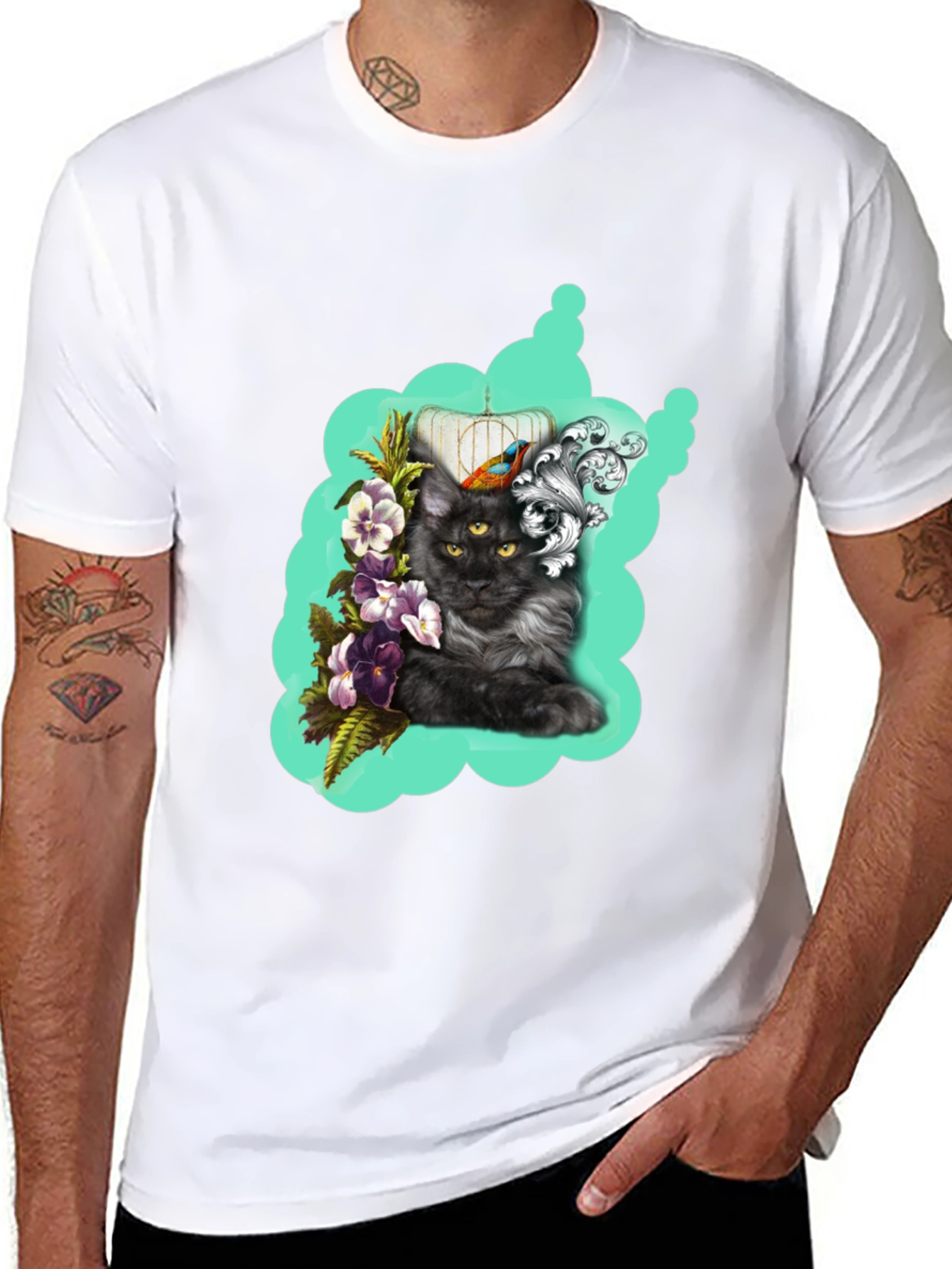 Cat in Cage Graphic Print Tee