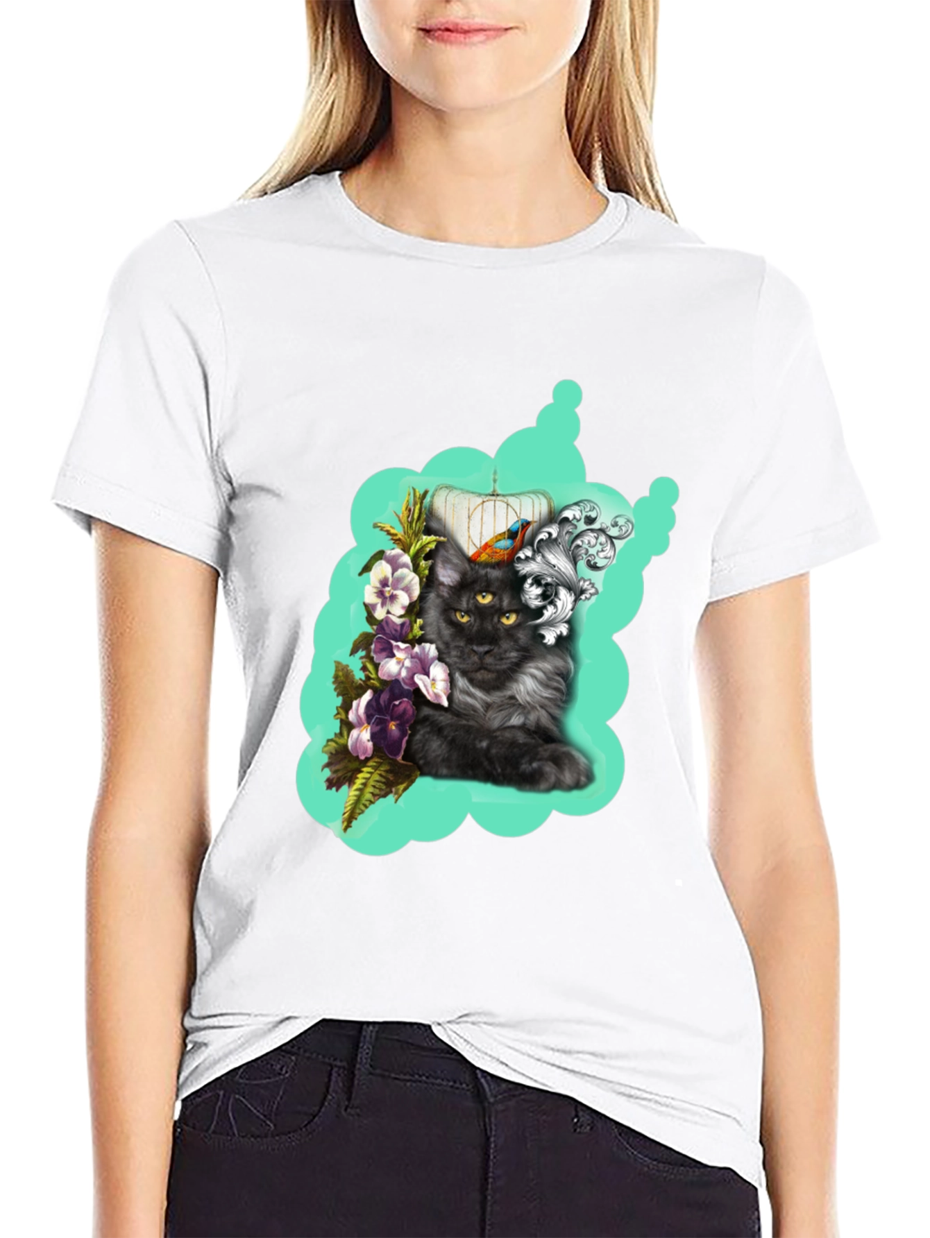 Cat in Cage Graphic Print Tee