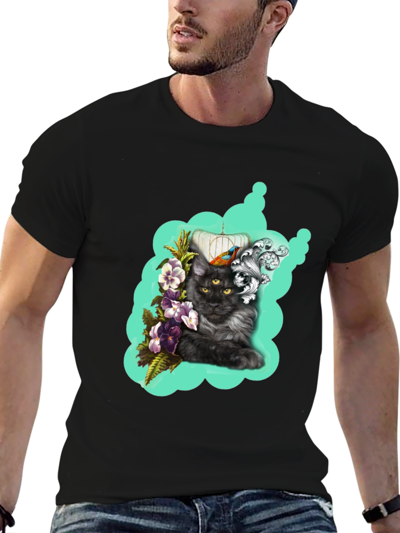 Cat in Cage Graphic Print Tee