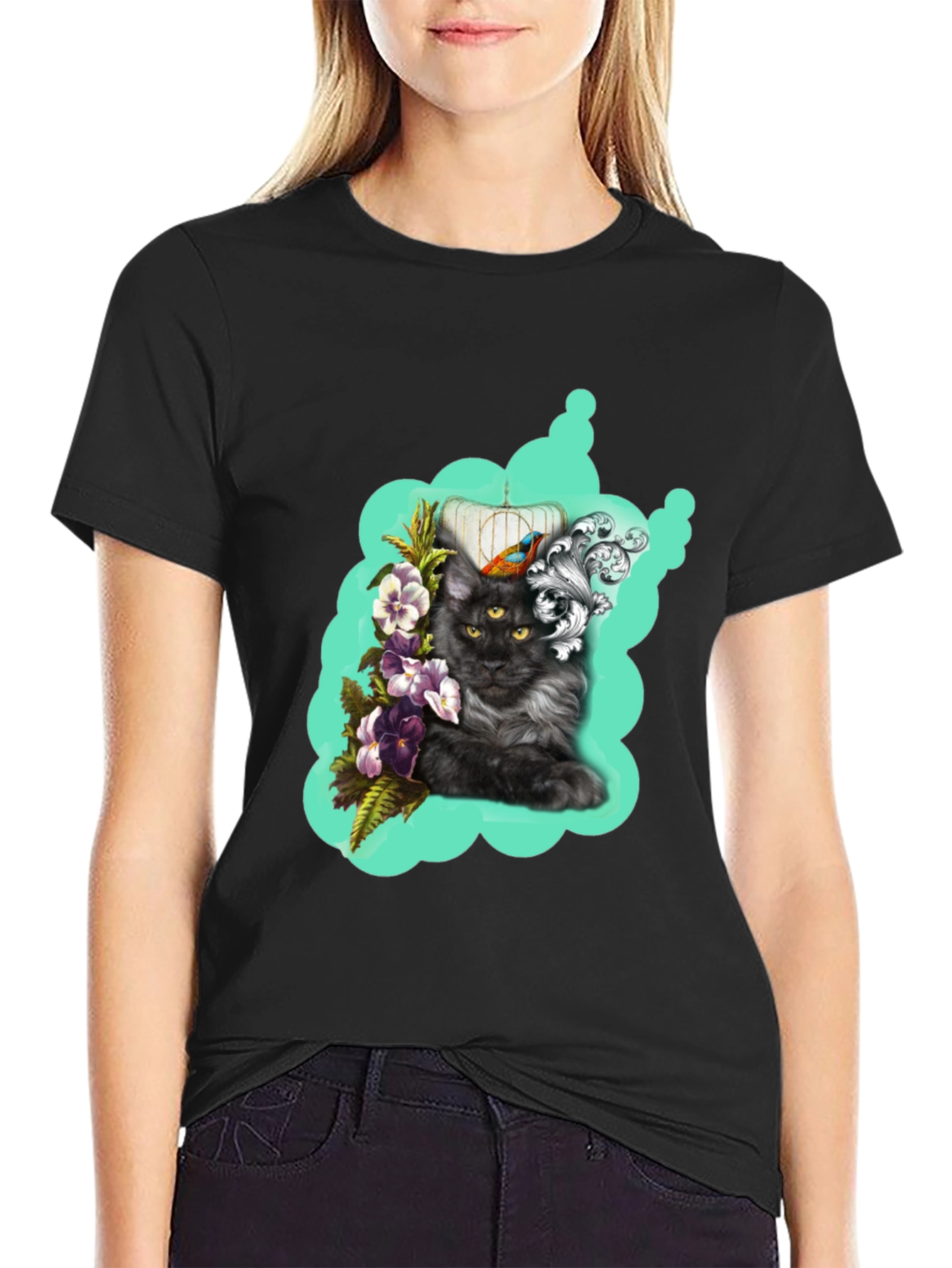 Cat in Cage Graphic Print Tee