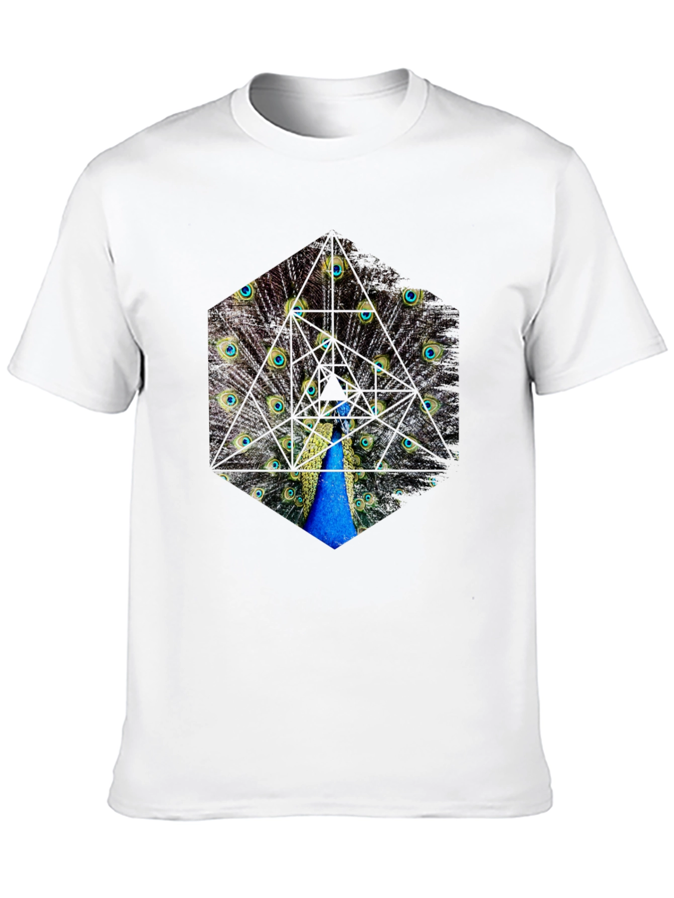 Peacock Feather Hexagon Graphic T-Shirt - Unique Design