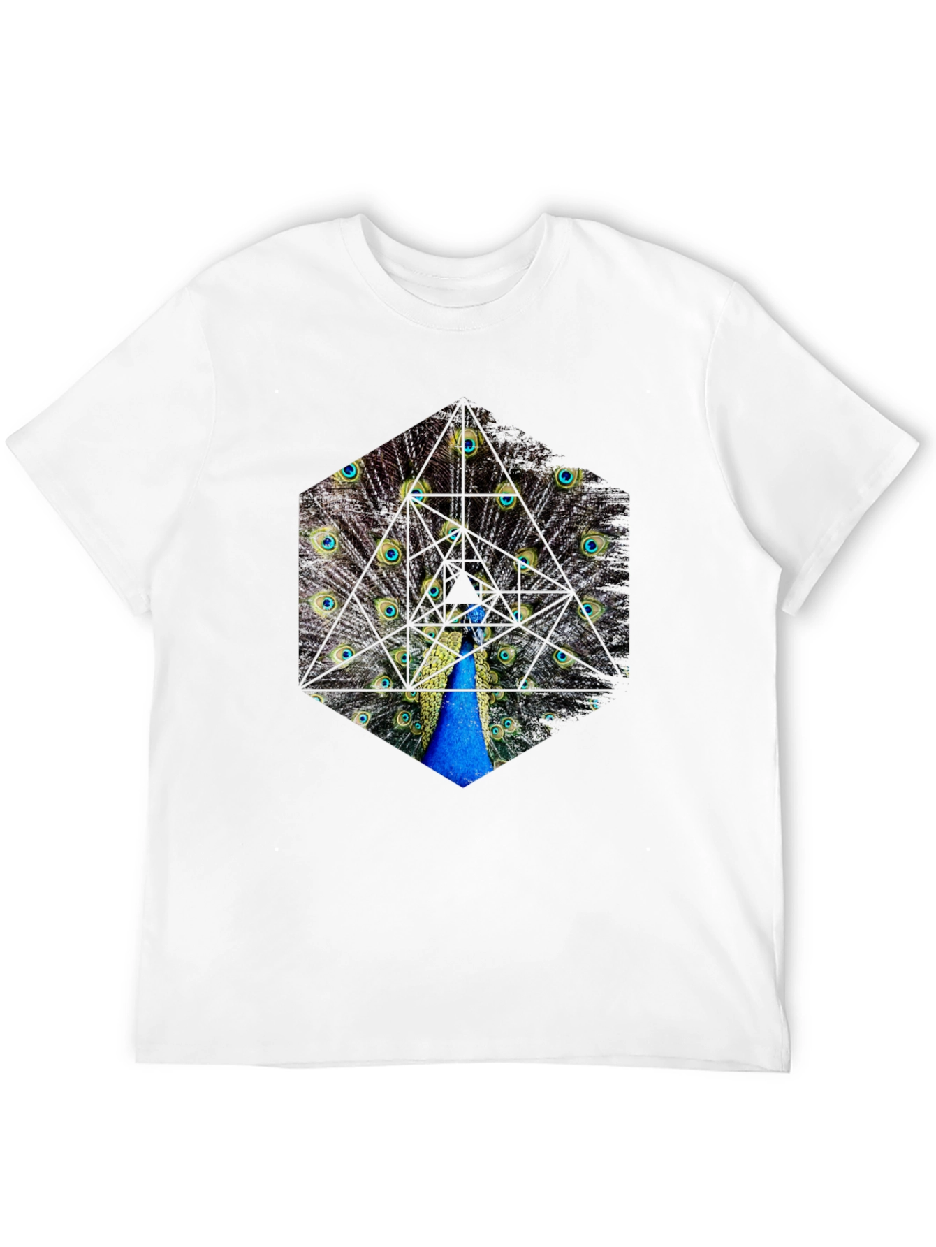 Peacock Feather Hexagon Graphic T-Shirt - Unique Design