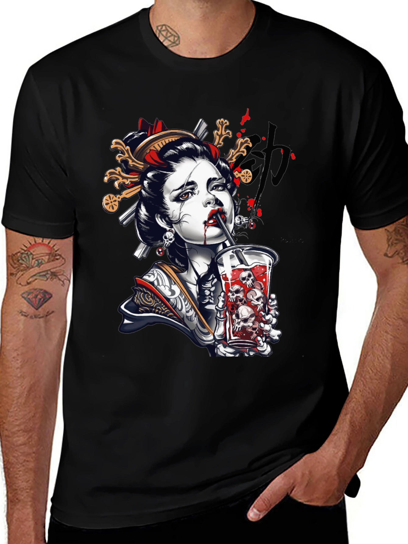 Geisha Skull Drink Graphic Tee