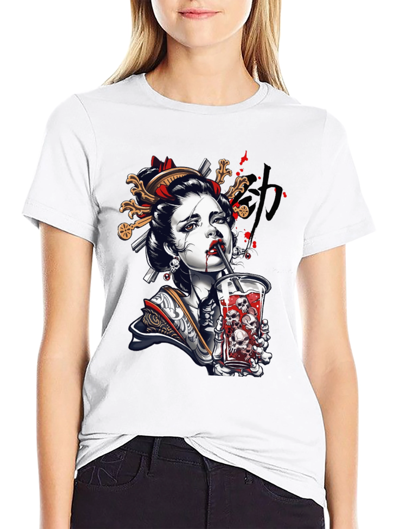 Geisha Skull Drink Graphic Tee
