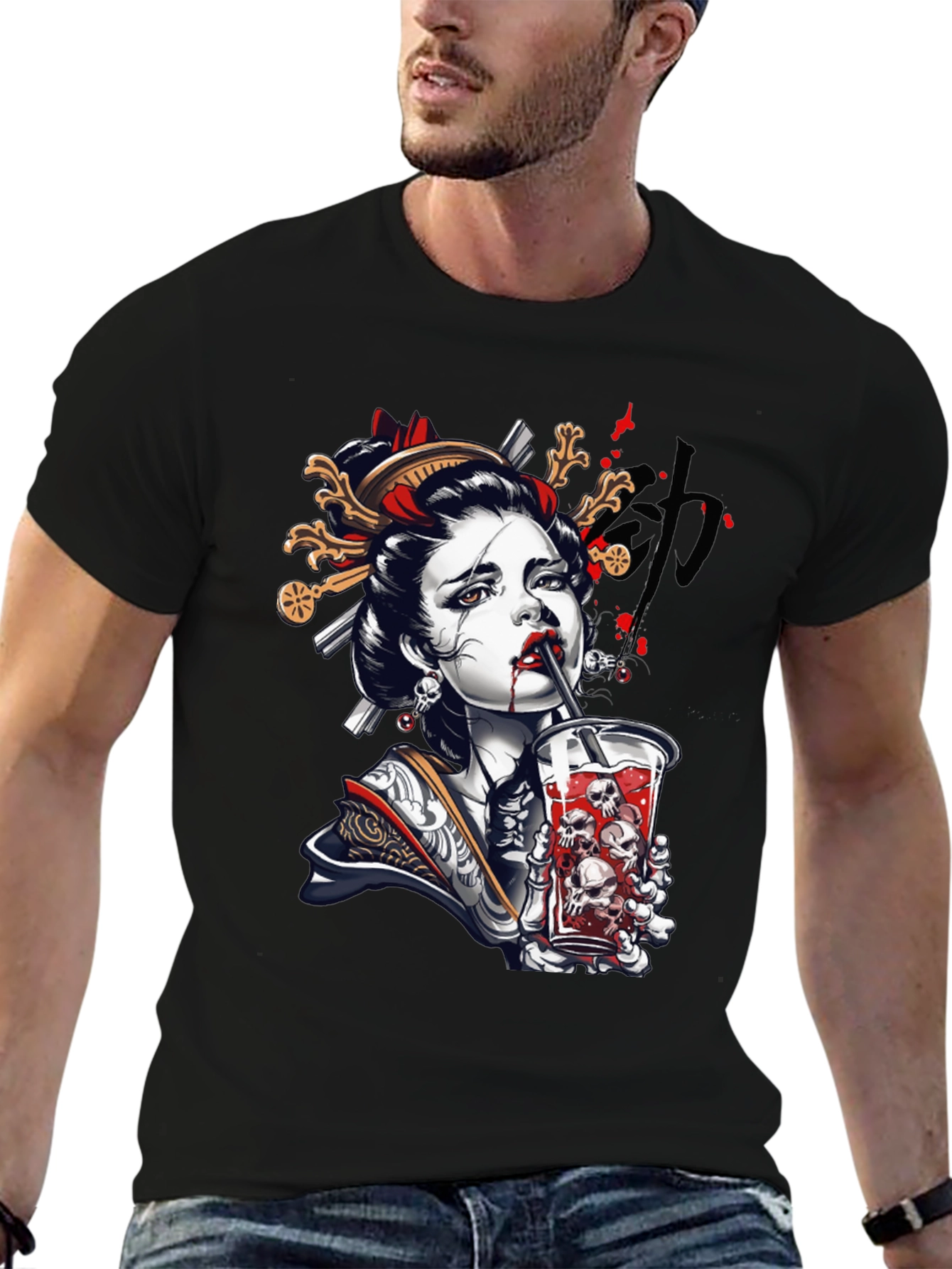 Geisha Skull Drink Graphic Tee
